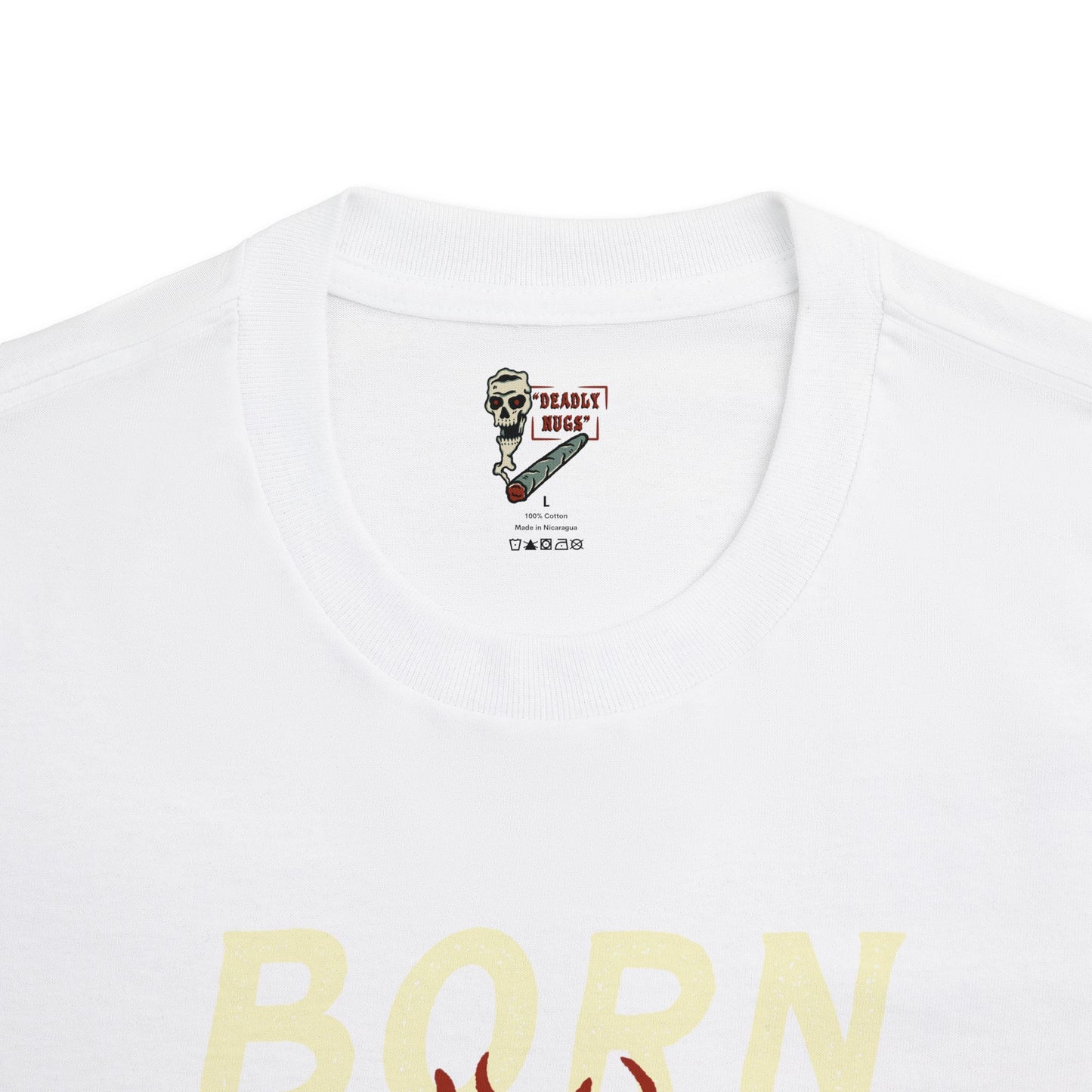 Born Lucky / Flaming Skull Eight Ball Eye Graphic Tee / Classic Cartooning Tatoo Art Style / 420 Underground Stoner Streetwear / DEADLY NUGS