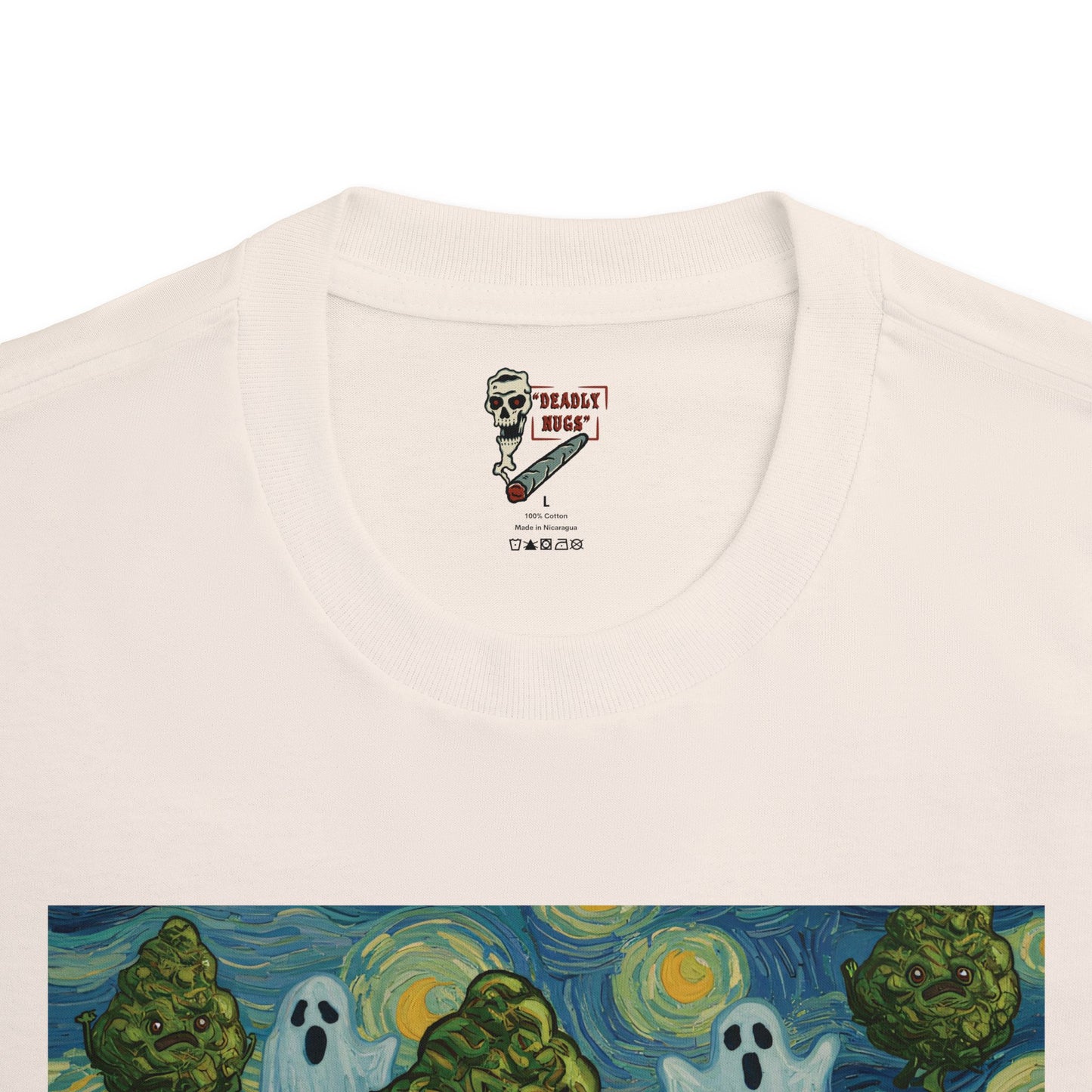 Astral Awakening / Bud Characters Ghosts Skeletons Graphic Tee / Dark Humor Eerie Vintage Van Gogh Art Comic Style / 420 Underground Stoner Streetwear / DEADLY NUGS