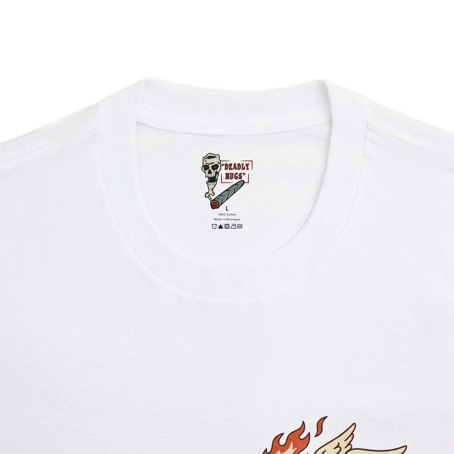 Blazin' Weed / Flaming Flying Joint with Wings and Cannabis Leaf Character Graphic Tee / Vintage Cartoon Retro Mascot Comic Art Stoner Noir Style / 420 Underground Stoner Culture / DEADLY NUGS