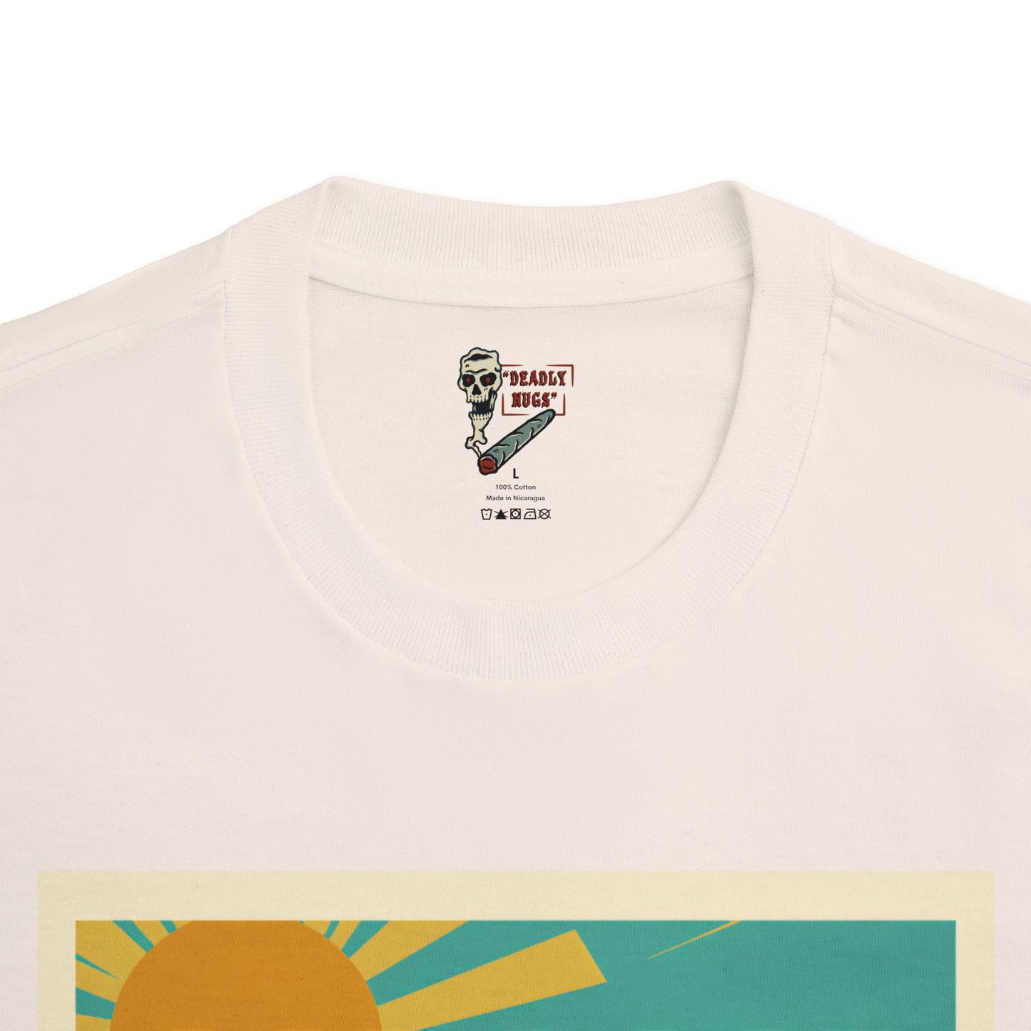 Miami Escape to Paradise / Skeleton Smoking Flamingo Blowup Graphic Tee / Beach Travel Poster Art Style / 420 Underground Stoner Streetwear / DEADLY NUGS