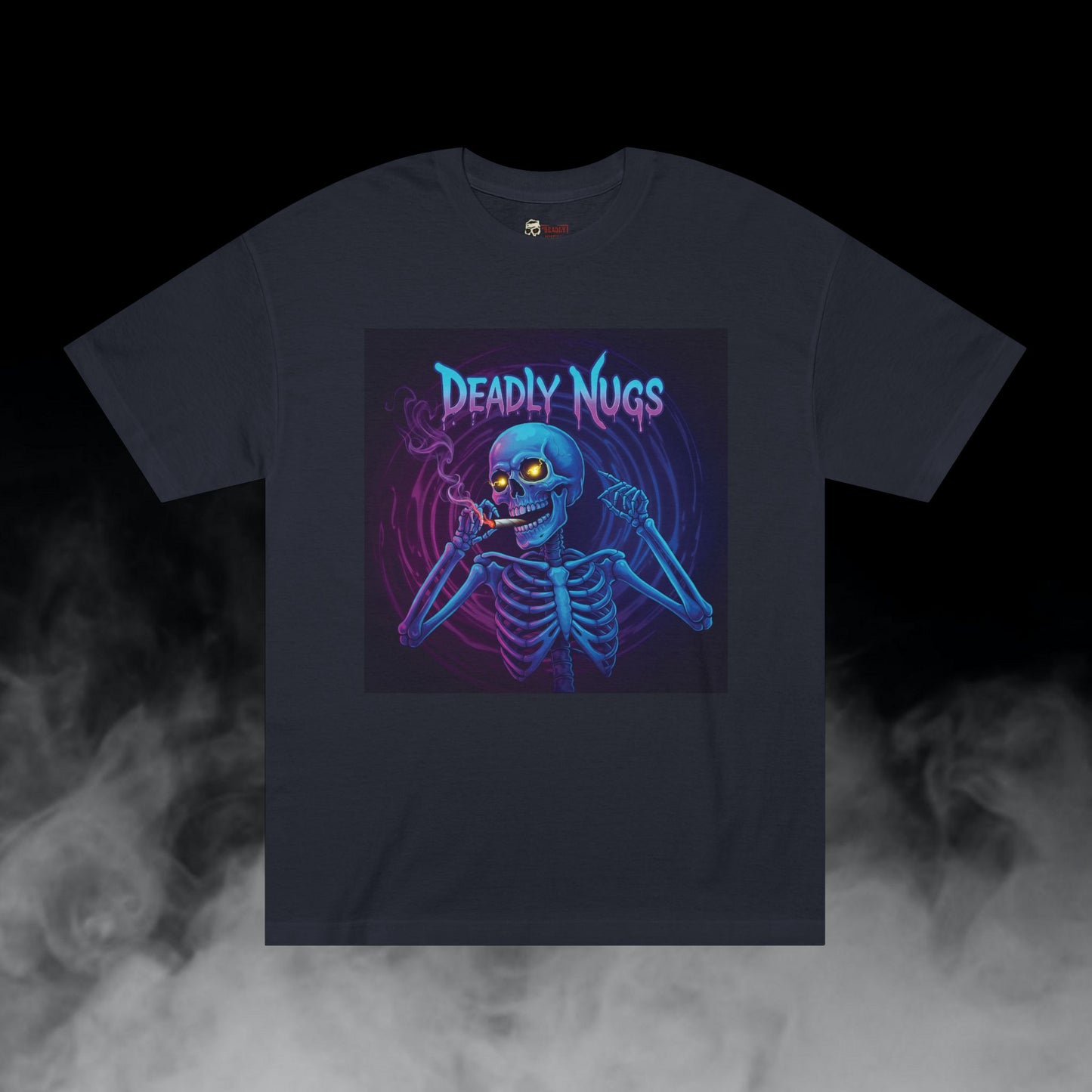 Portal Warp / Skeleton Smoking Graphic Tee / Gritty Neon Glitch Aesthetic Art / 420 Underground Stoner Streetwear / DEADLY NUGS