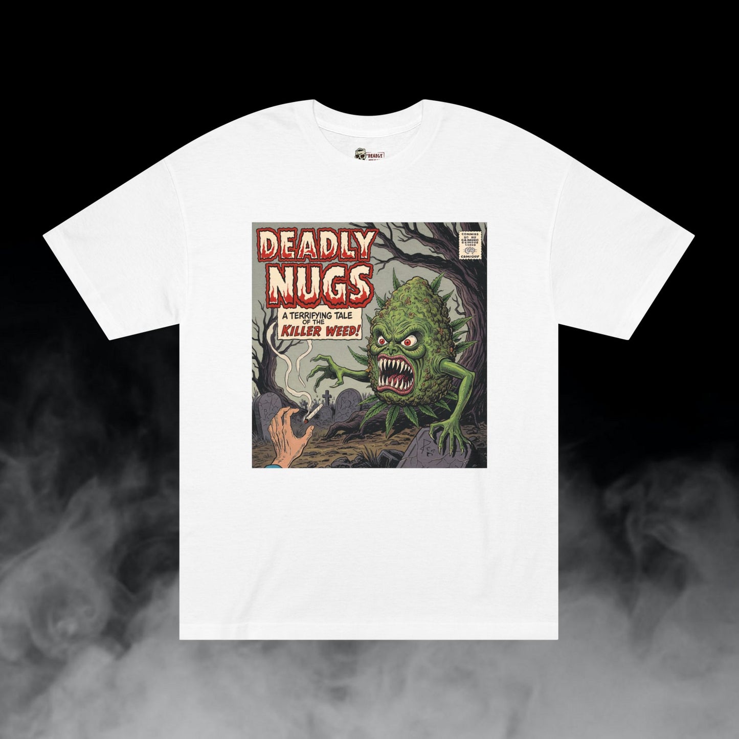 Killer Weed / Graveyard Cannabis Bud Graphic Tee / Vintage Pulp Horror Comic Style / 420 Underground Stoner Streetwear / DEADLY NUGS