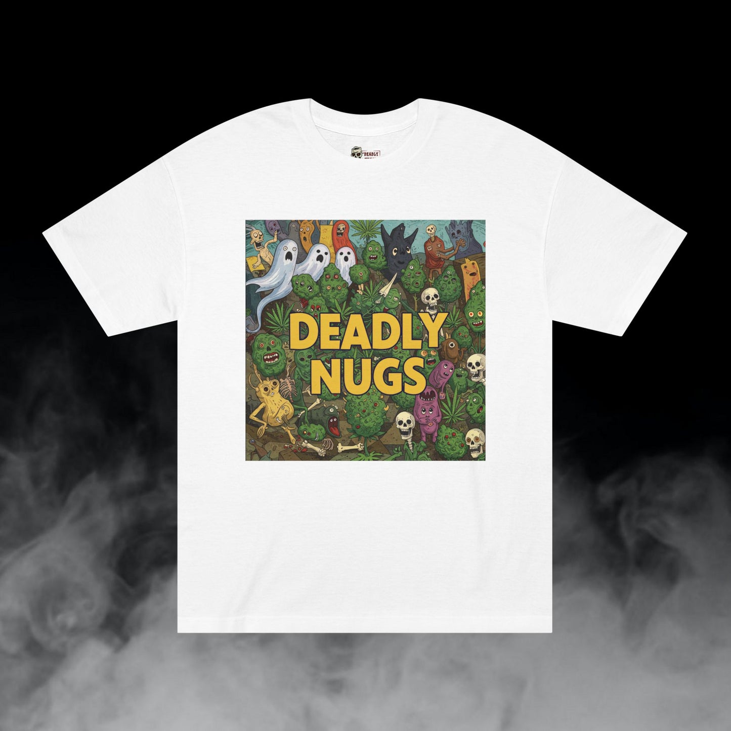Monster Drop / Bud Characters Ghosts Monsters Skeletons Graphic Tee / Ominous Cartoon Horror Art / 420 Underground Stoner Streetwear / DEADLY NUGS