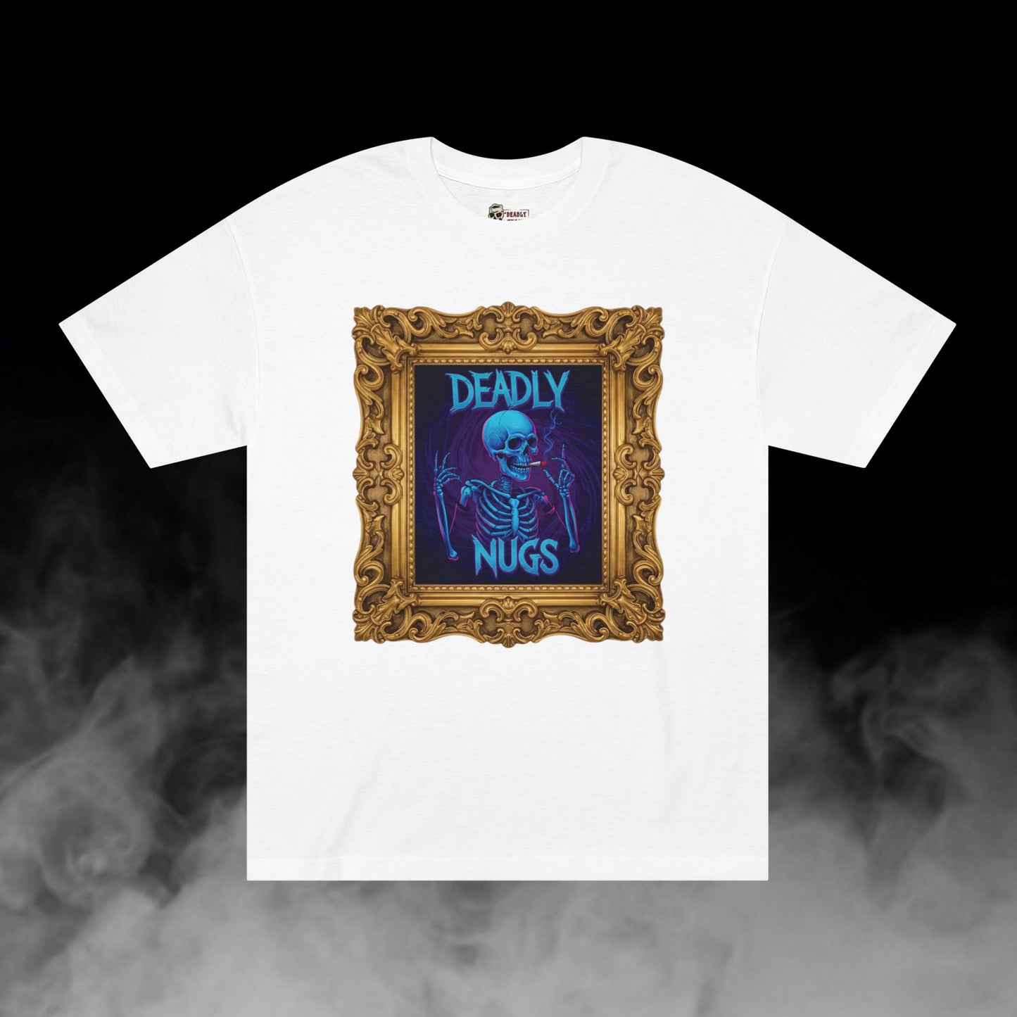 Deuces / Skeleton Smoking Graphic Tee / Gritty Neon Aesthetic Frame Art / 420 Underground Stoner Streetwear / DEADLY NUGS