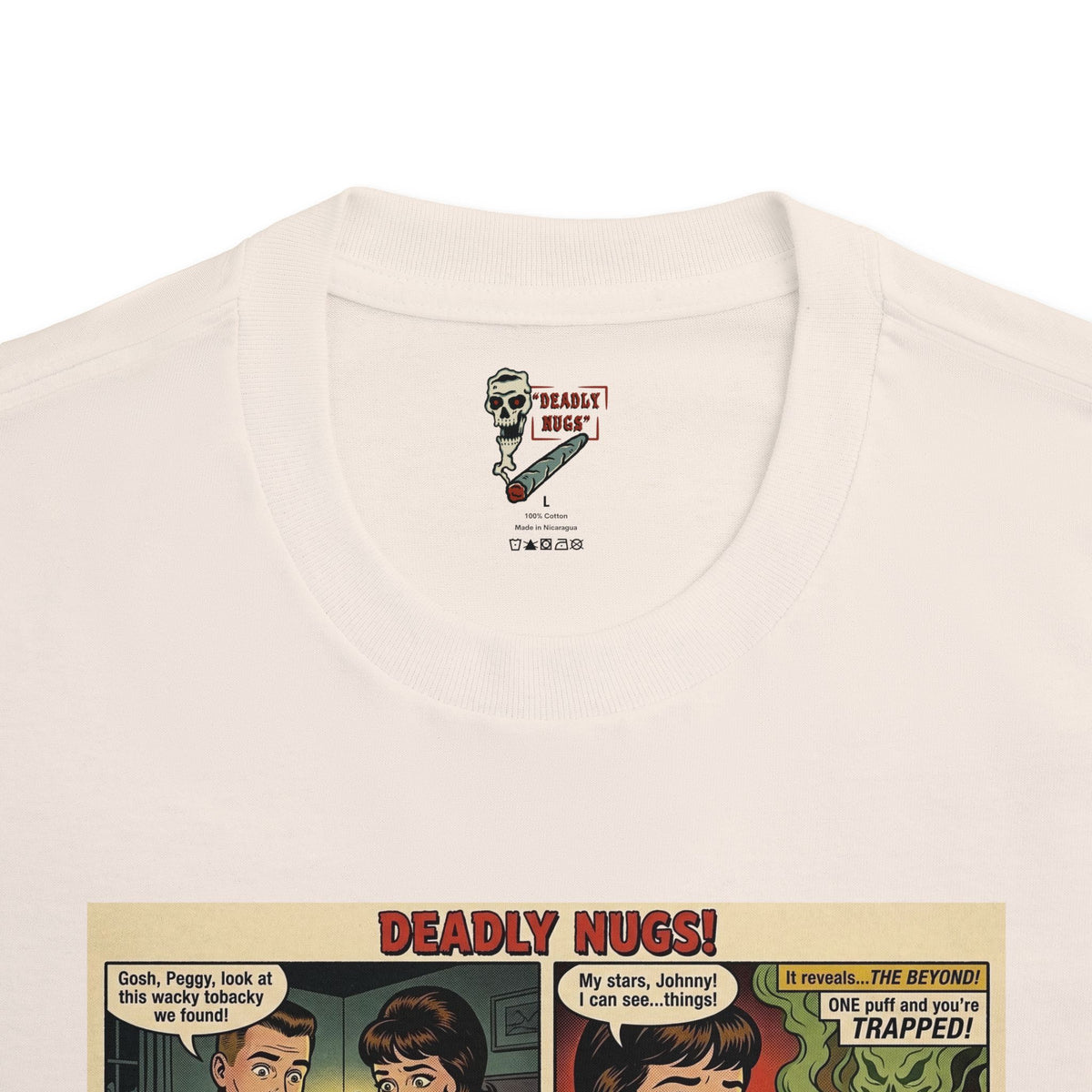 Wacky Tobacky Terror! / Retro Horror Pop Art Comic Strip Tee / 420 Underground Stoner Culture / DEADLY NUGS