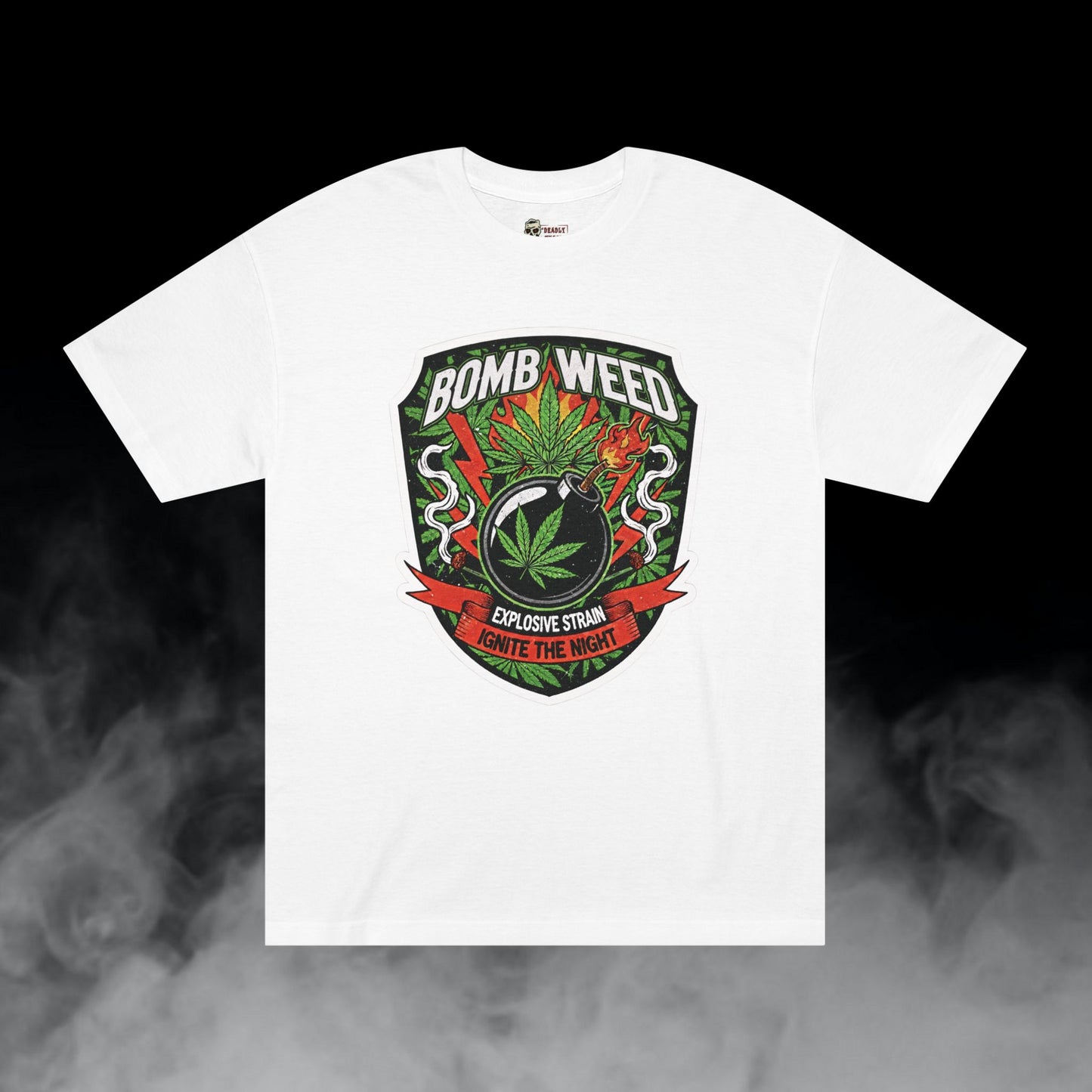 Bomb Weed / Explosive Cannabis Graphic Tee / Vintage Badge Style / 420 Underground Stoner Culture / DEADLY NUGS
