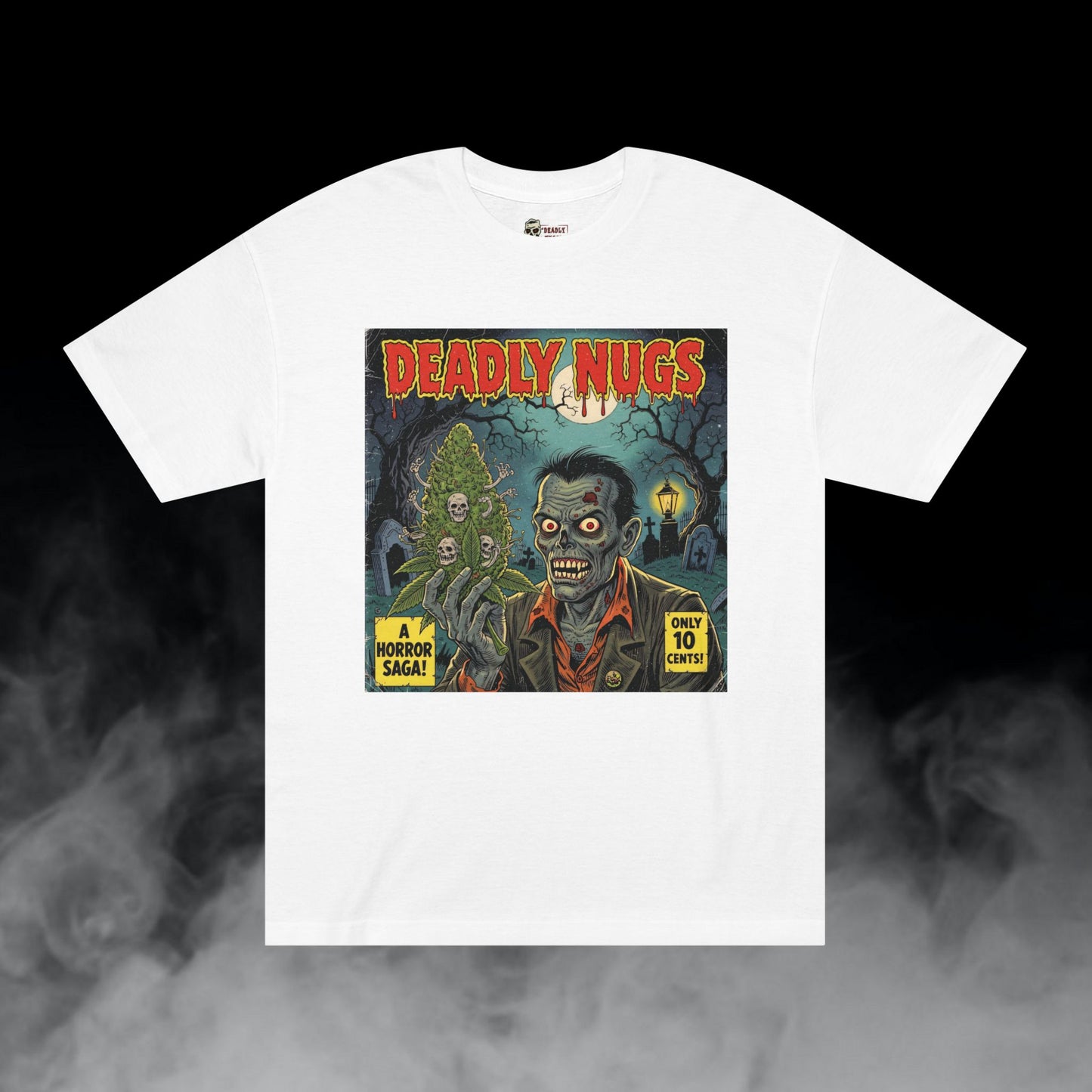 Zombie Kush / Zombie Graveyard Cannabis Bud Graphic Tee / Vintage Pulp Horror Comic Style / 420 Underground Stoner Streetwear / DEADLY NUGS