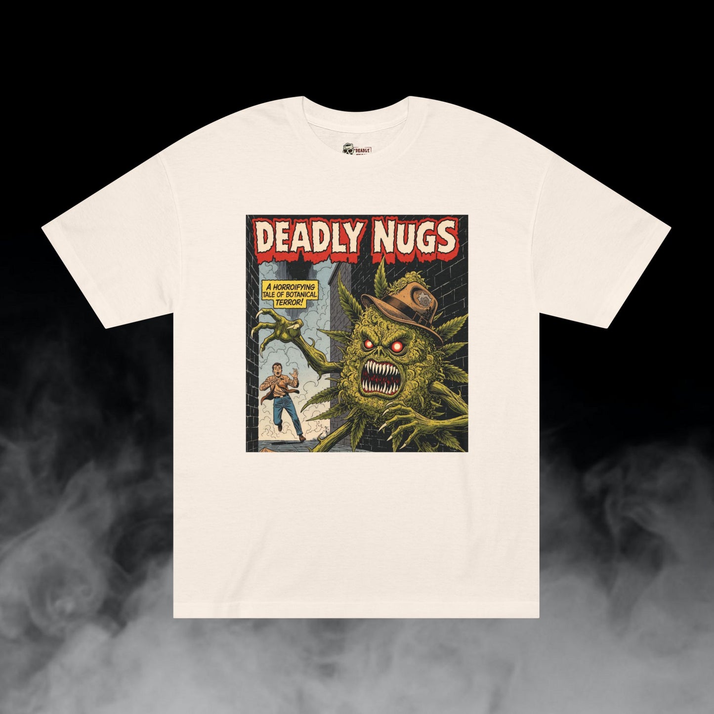 Bud Fiend Alley / Killer Cannabis Bud Graphic Tee / Vintage Pulp Horror Comic Style / 420 Underground Stoner Streetwear / DEADLY NUGS