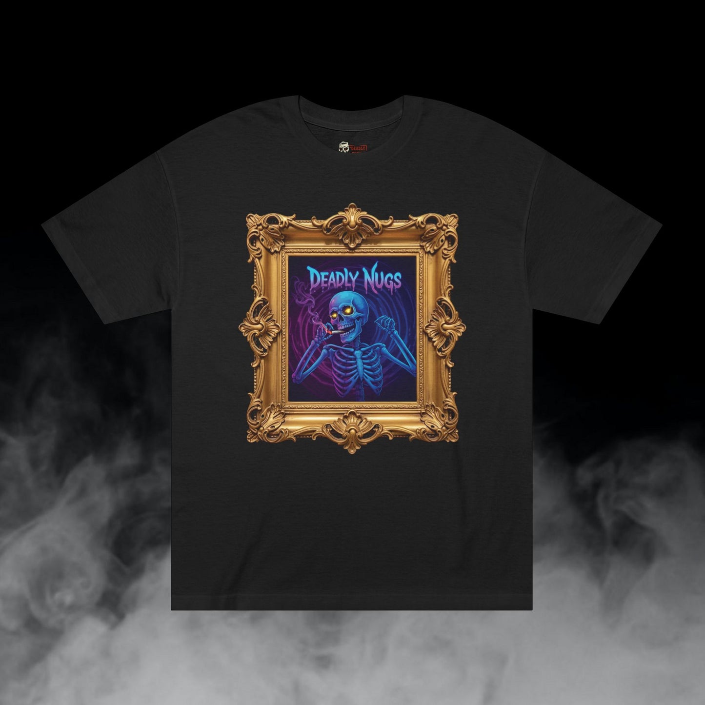Portal Warp / Skeleton Smoking Graphic Tee / Gritty Neon Glitch Aesthetic Frame Art / 420 Underground Stoner Streetwear / DEADLY NUGS