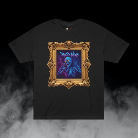 Portal Warp / Skeleton Smoking Graphic Tee / Gritty Neon Glitch Aesthetic Frame Art / 420 Underground Stoner Streetwear / DEADLY NUGS