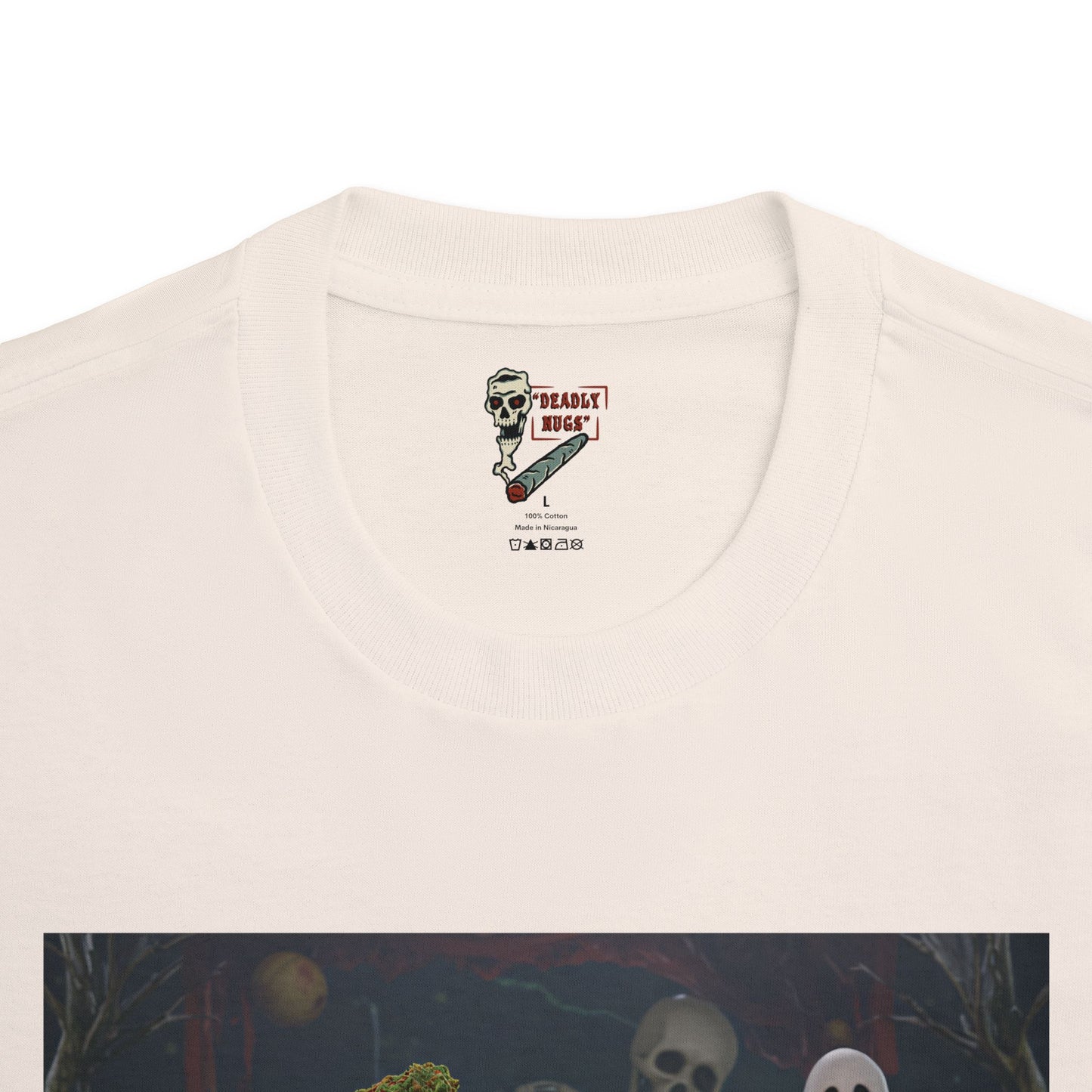 Late Night Donut / Bud Characters Ghosts Skeletons Munchies Graphic Tee / Dark Humor Spooky Toy Model Art Style / 420 Underground Stoner Streetwear / DEADLY NUGS