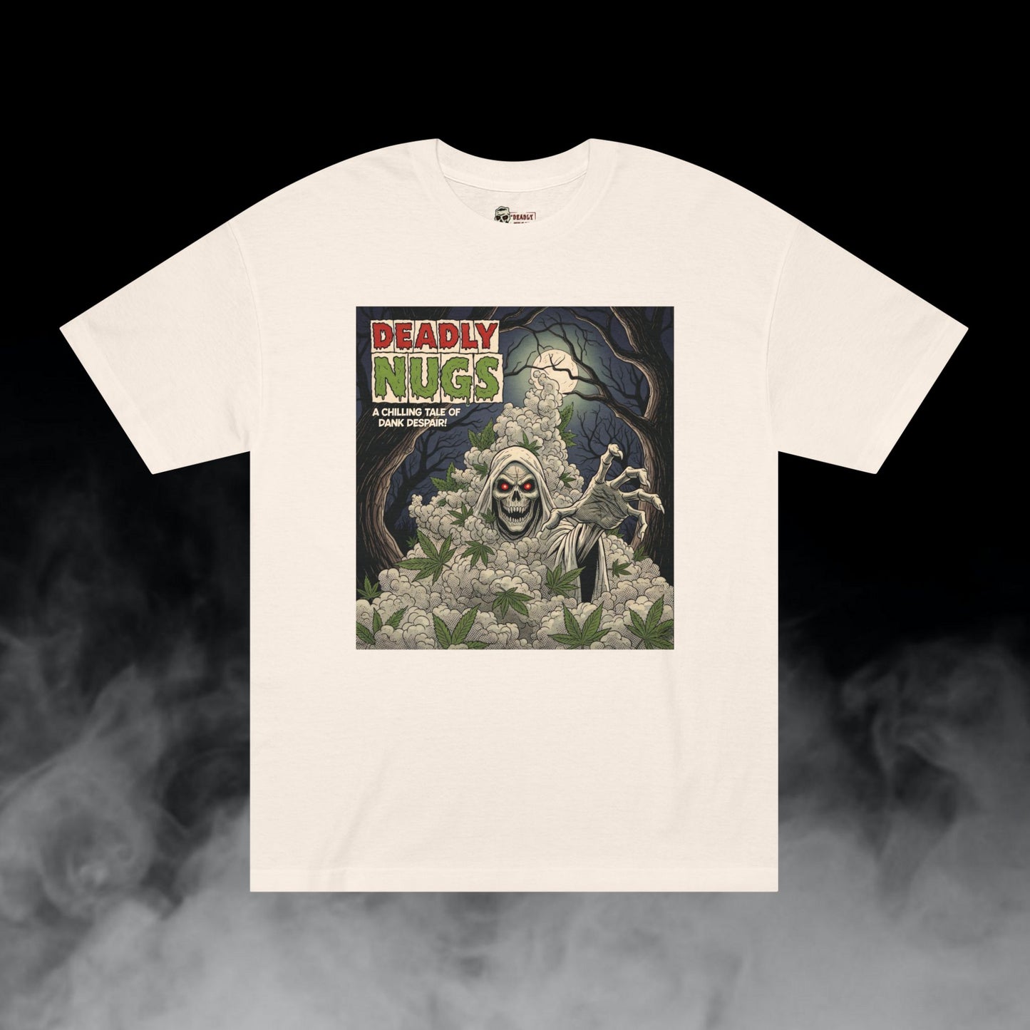 Dank Phantom / Hooded Reaper Smoke Cloud Graphic Tee / Vintage Pulp Horror Comic Style / 420 Underground Stoner Streetwear / DEADLY NUGS