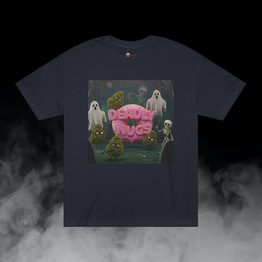 Late Night Donut / Bud Characters Ghosts Skeletons Munchies Graphic Tee / Dark Humor Spooky Toy Model Art Style / 420 Underground Stoner Streetwear / DEADLY NUGS