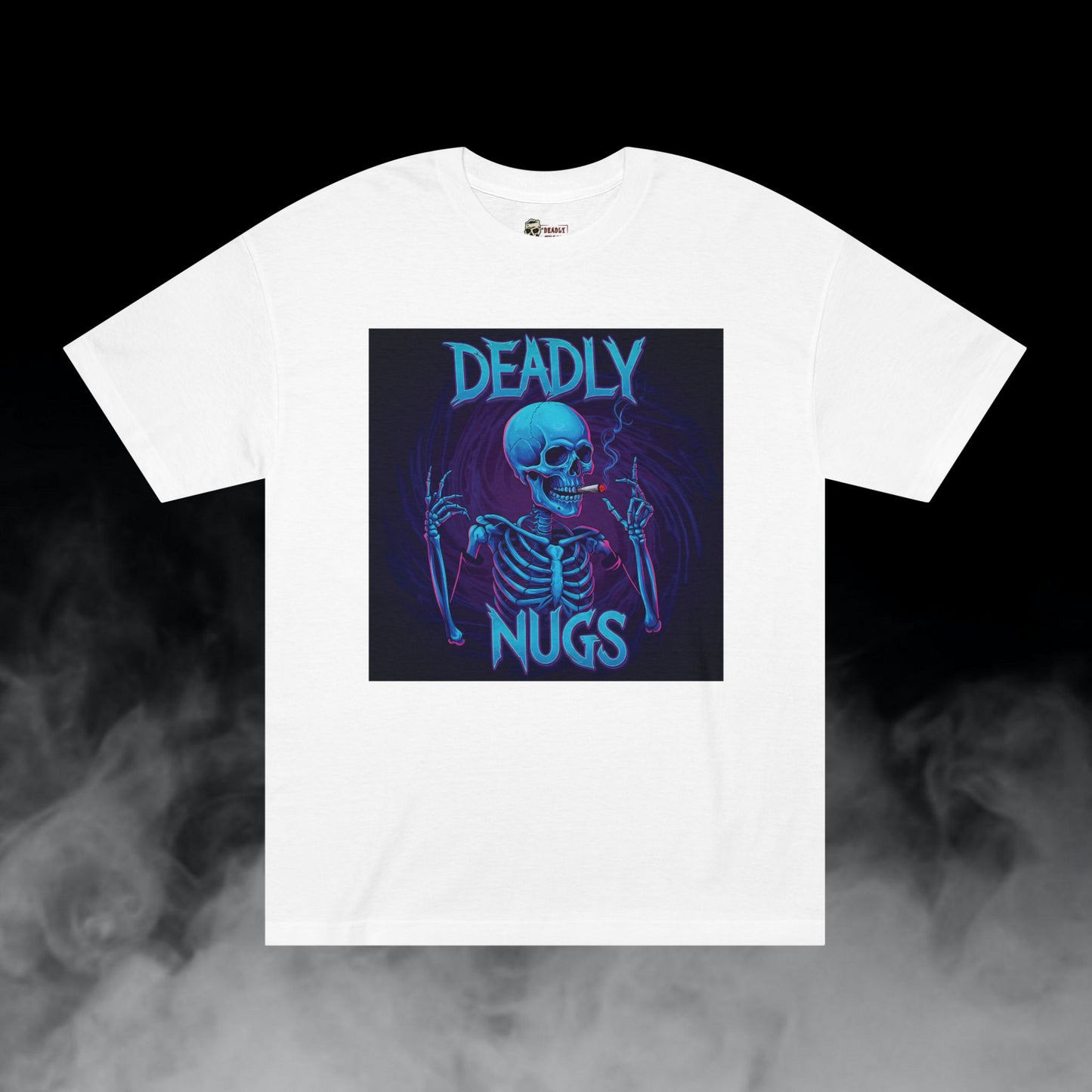Deuces / Skeleton Smoking Graphic Tee / Gritty Neon Aesthetic Art / 420 Underground Stoner Streetwear / DEADLY NUGS