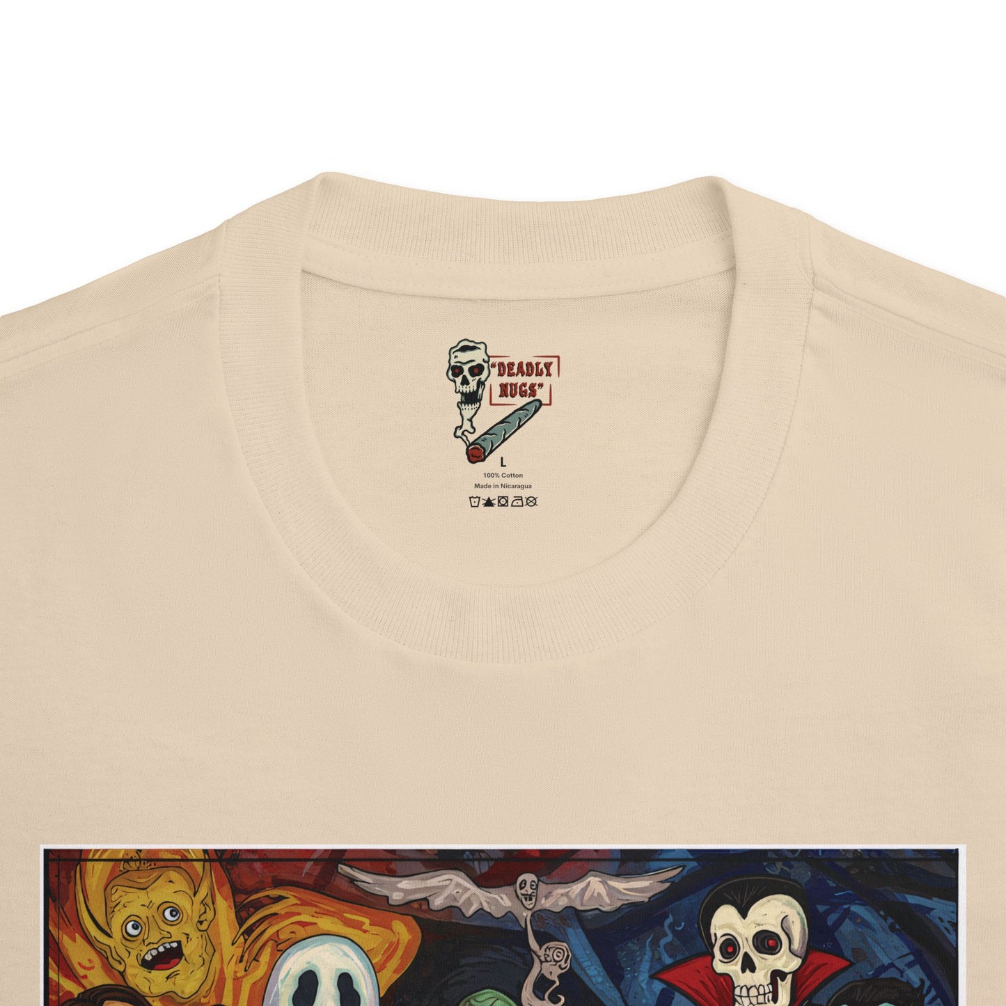 NUGS of the Living Dead / Bud Characters Ghost Spirits Skeleton Vampires Graphic Tee / Dark Humor Eerie Sinister Vintage Pop Art Comic Style / 420 Underground Stoner Streetwear / DEADLY NUGS