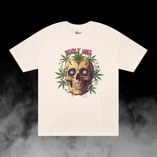 Galactic Gaze / Skull with Cannabis Leaves Graphic Tee / Psychedelic Skull Art Trippy / 420 Underground Stoner Streetwear / DEADLY NUGS