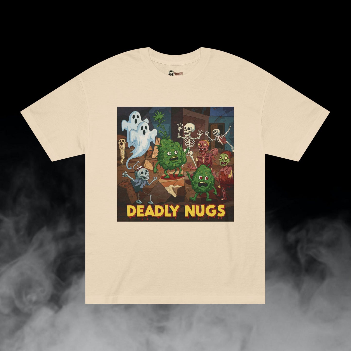 Every Puff Madness / Bud Characters Ghosts Skeletons Zombies Graphic Tee / Ominous Macabre Horror Cartoon Art Picasso Style / 420 Underground Stoner Streetwear / DEADLY NUGS