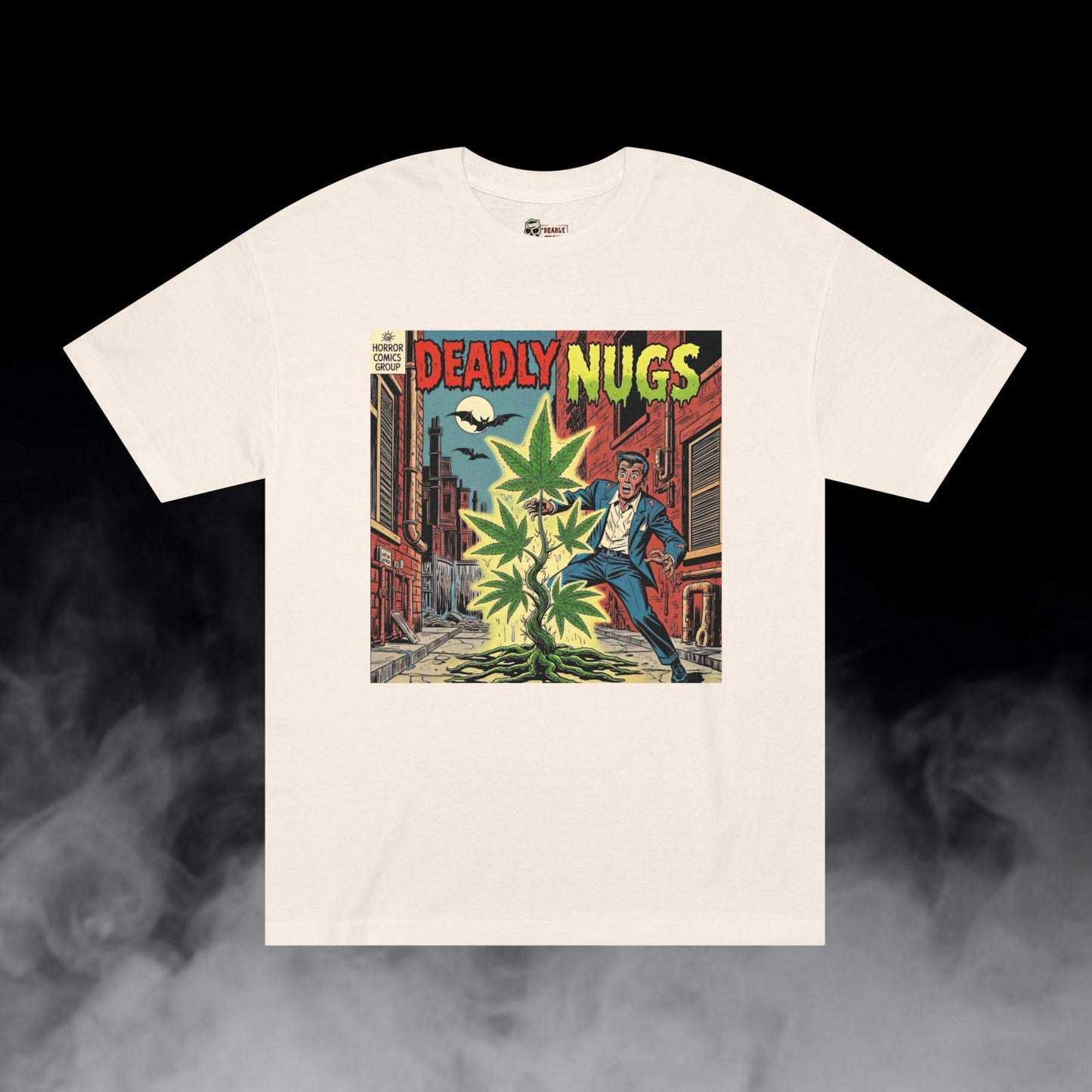The Green Menace / Man Terrified by Back-alley Cannabis Encounter Graphic Tee / Vintage Horror Comic Style / 420 Underground Stoner Culture / DEADLY NUGS