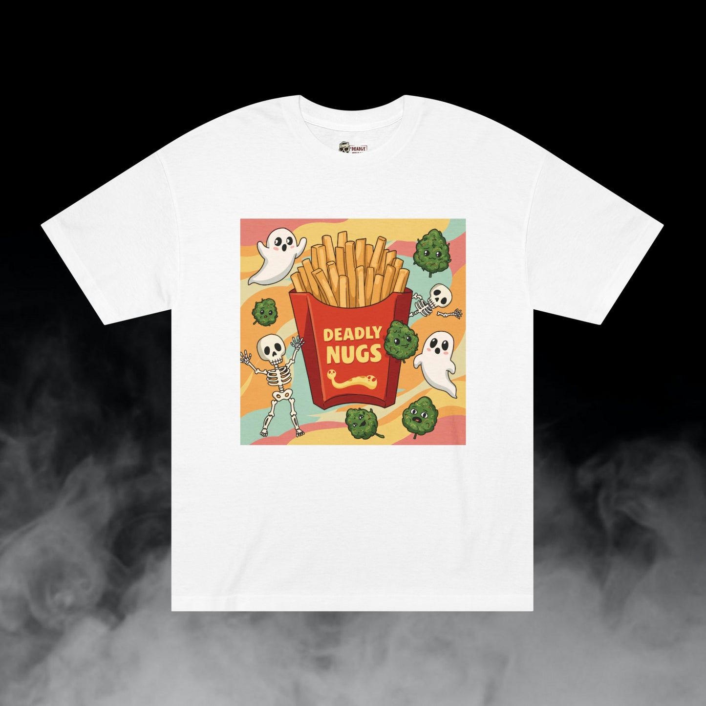 Goin' for the Fries / Bud Characters Ghosts Skeletons Munchies Graphic Tee / Dark Humor Spooky Modern Cartoon Comic Art Style / 420 Underground Stoner Streetwear / DEADLY NUGS