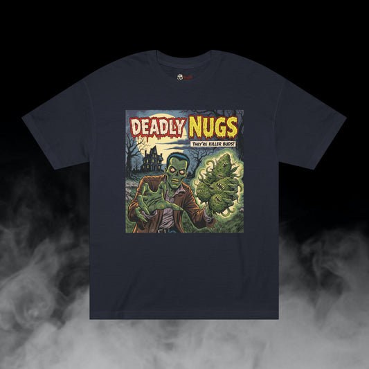 Terror at Nug Manor / Zombie Haunted House Cannabis Buds Graphic Tee / Vintage Pulp Horror Comic Style / 420 Underground Stoner Streetwear / DEADLY NUGS