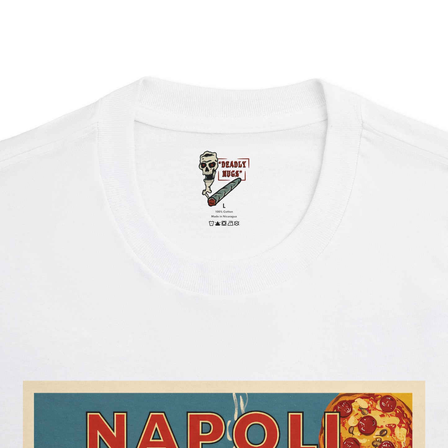 Ciao Napoli / City Backdrop Skeleton Smoking Pizza Familia Graphic Tee / Classic Vintage Travel Poster Art Style / 420 Underground Stoner Streetwear / DEADLY NUGS