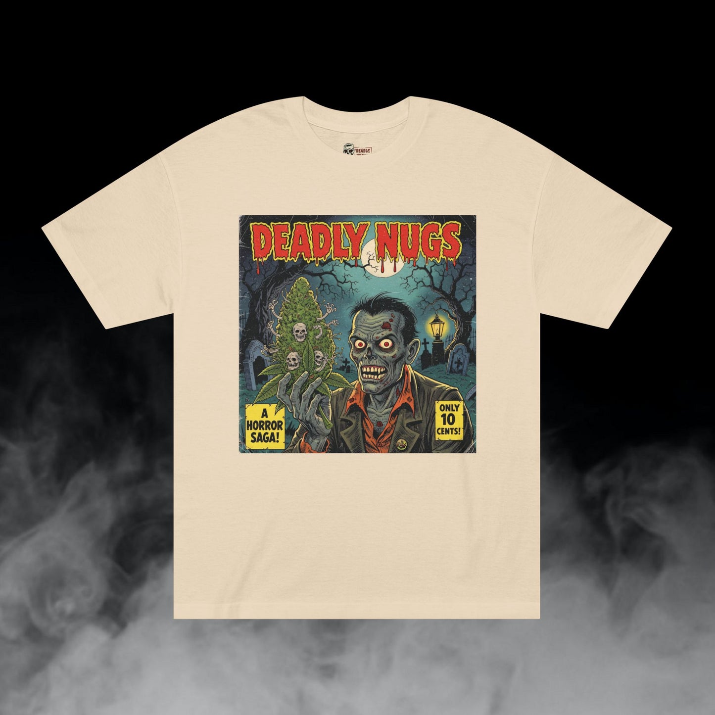 Zombie Kush / Zombie Graveyard Cannabis Bud Graphic Tee / Vintage Pulp Horror Comic Style / 420 Underground Stoner Streetwear / DEADLY NUGS