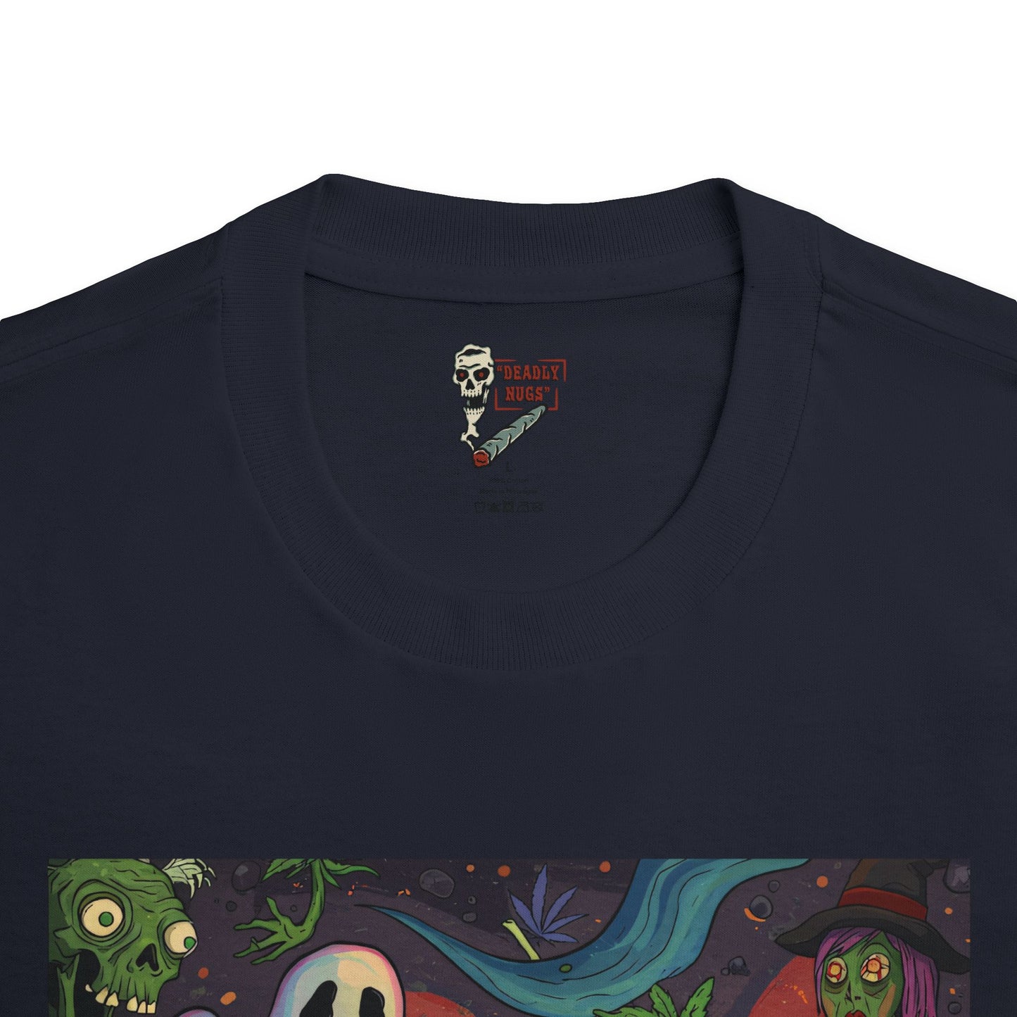 Ghouls Gone Green / Bud Characters Ghost Skeleton Zombies Graphic Tee / Ominous Spooky Character Cartoon Art / 420 Underground Stoner Streetwear / DEADLY NUGS