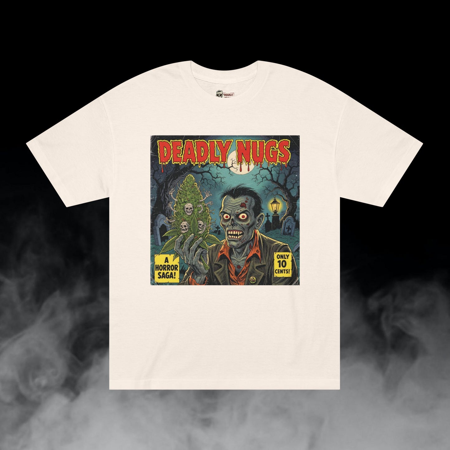 Zombie Kush / Zombie Graveyard Cannabis Bud Graphic Tee / Vintage Pulp Horror Comic Style / 420 Underground Stoner Streetwear / DEADLY NUGS