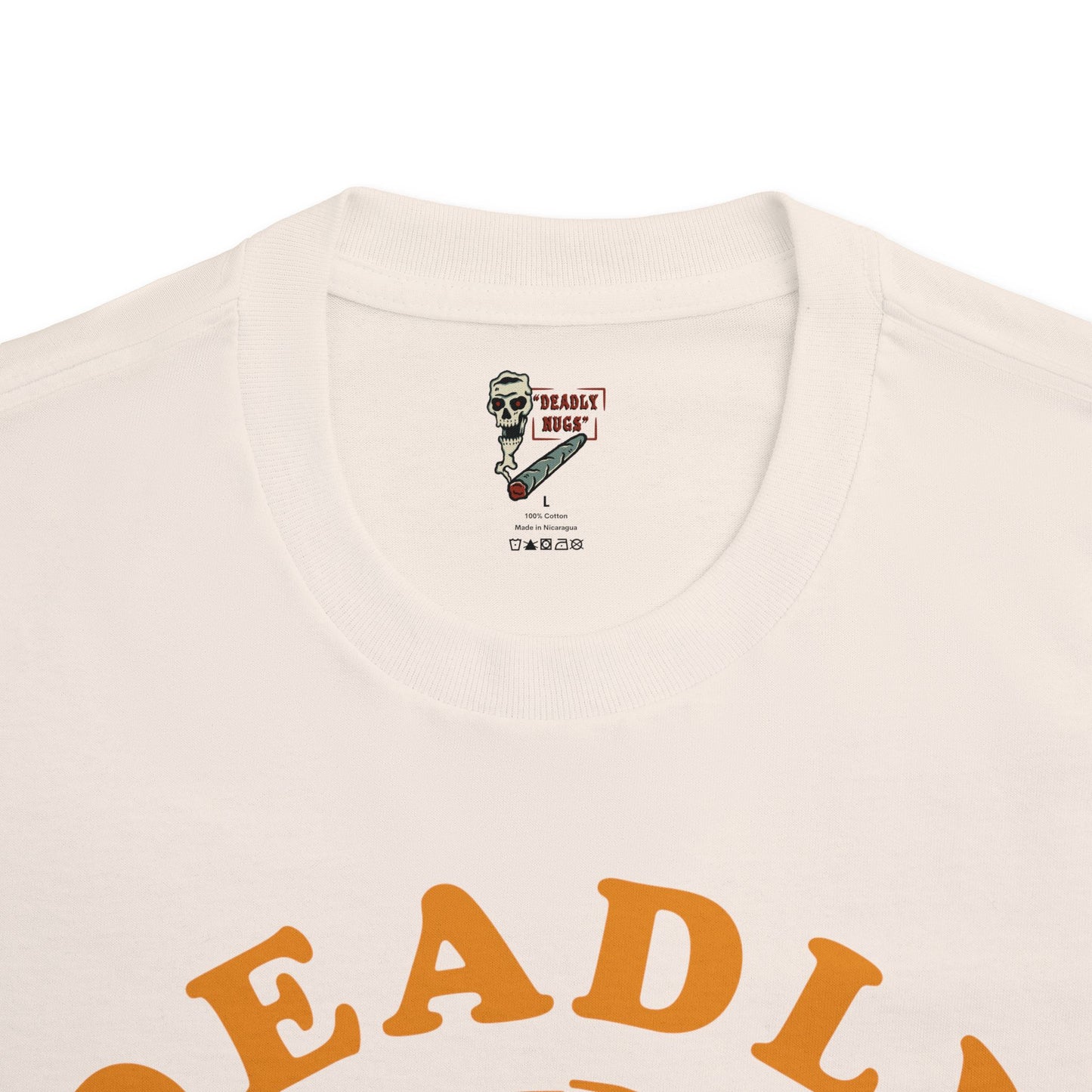 Flame in, Flame out / Premium Unisex Graphic Tee Orange Aesthetic Print Skull 420 / DEADLY NUGS