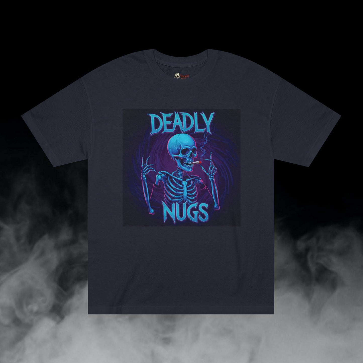 Deuces / Skeleton Smoking Graphic Tee / Gritty Neon Aesthetic Art / 420 Underground Stoner Streetwear / DEADLY NUGS
