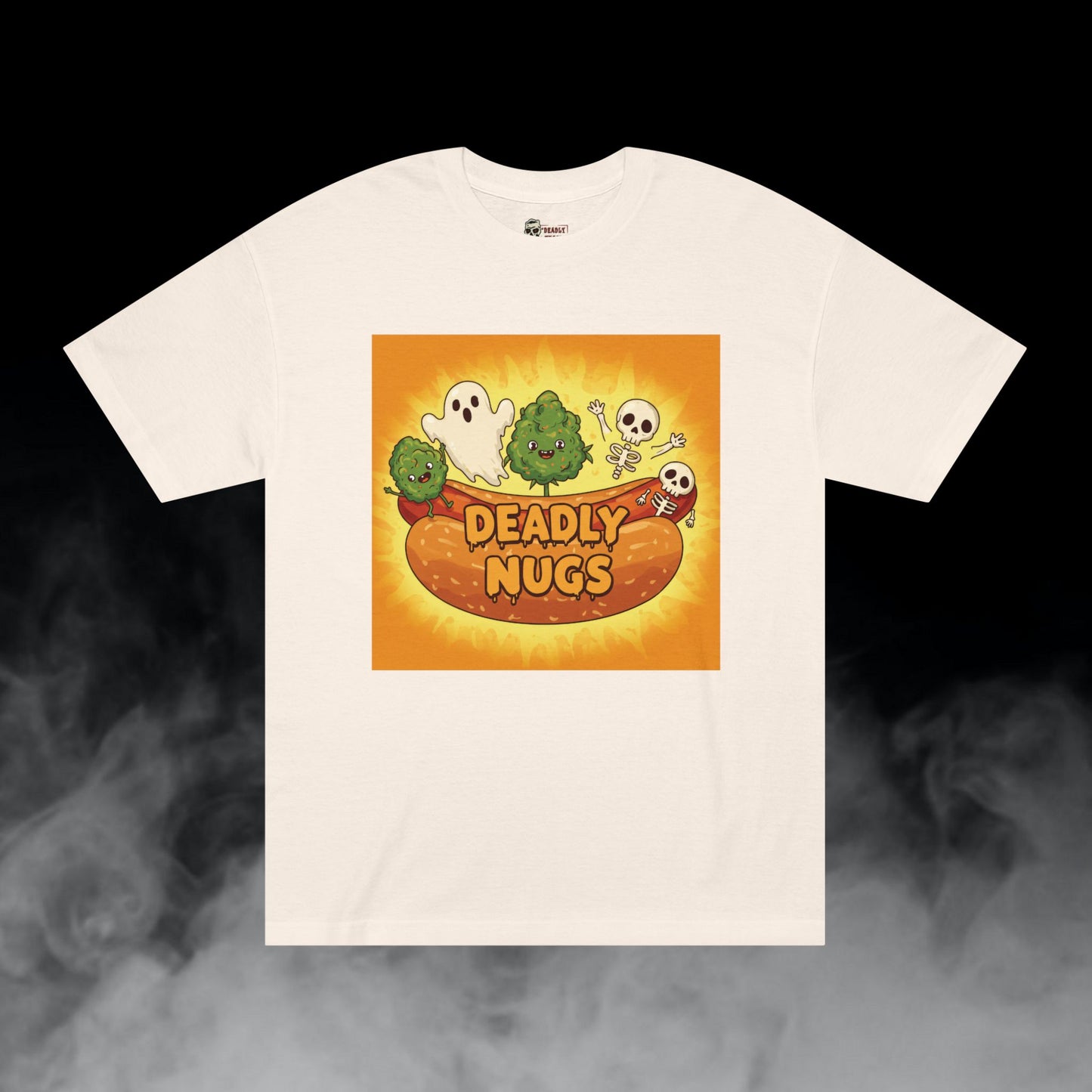 Hotdog! / Bud Characters Ghost Skeletons Munchies Graphic Tee / Dark Humor Spooky Modern Cartoon Comic Art Style / 420 Underground Stoner Streetwear / DEADLY NUGS