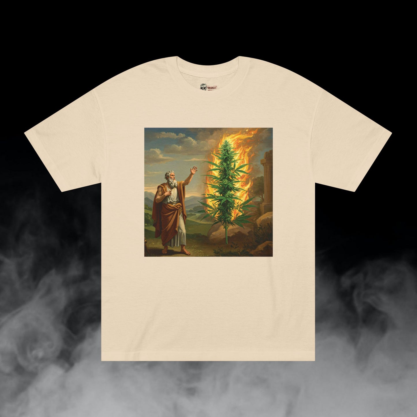Burning Bush / Old Testament Torah Moses with Cannabis Cola Graphic Tee / New Age Classical Art / 420 Underground Stoner Streetwear / DEADLY NUGS