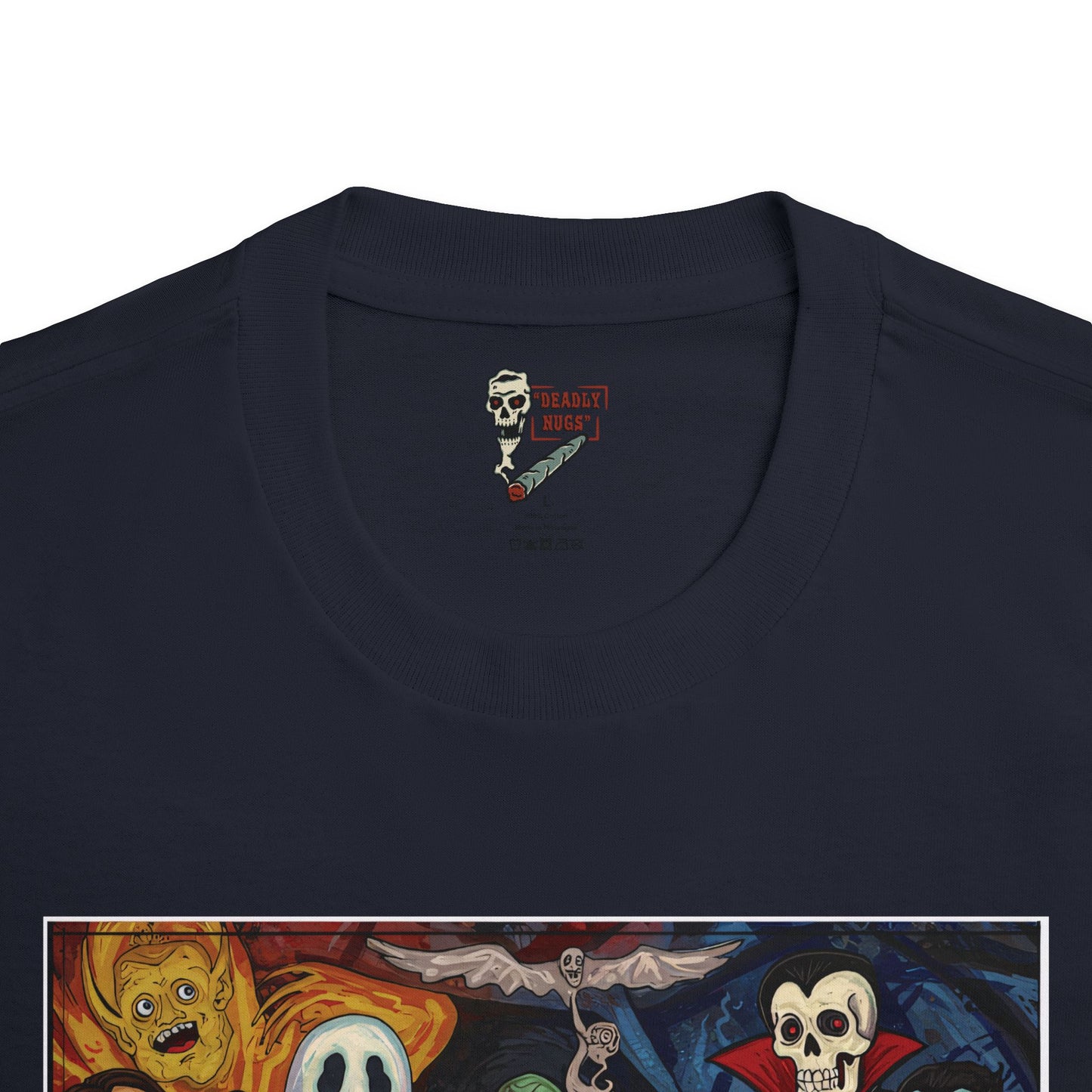 NUGS of the Living Dead / Bud Characters Ghost Spirits Skeleton Vampires Graphic Tee / Dark Humor Eerie Sinister Vintage Pop Art Comic Style / 420 Underground Stoner Streetwear / DEADLY NUGS