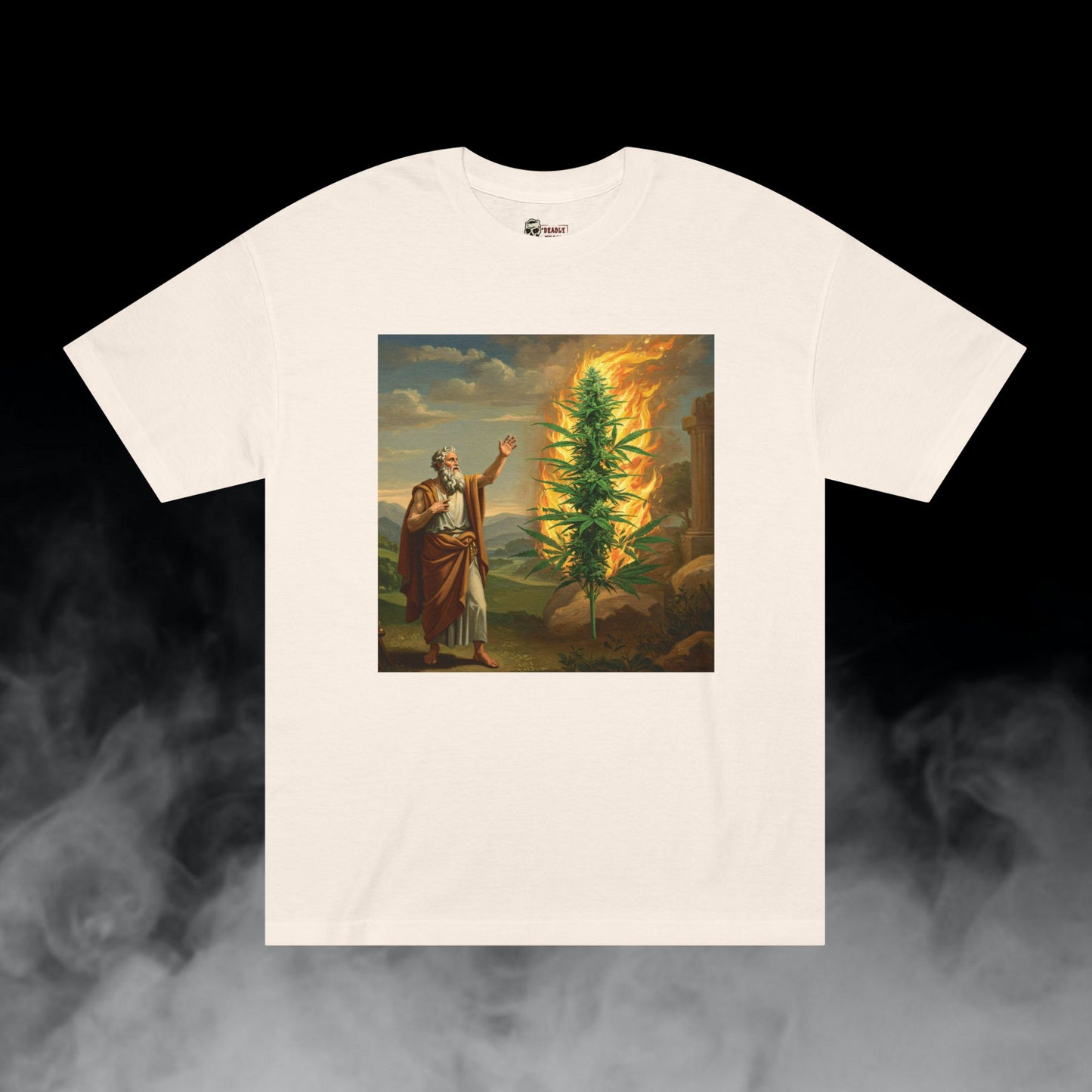 Burning Bush / Old Testament Torah Moses with Cannabis Cola Graphic Tee / New Age Classical Art / 420 Underground Stoner Streetwear / DEADLY NUGS