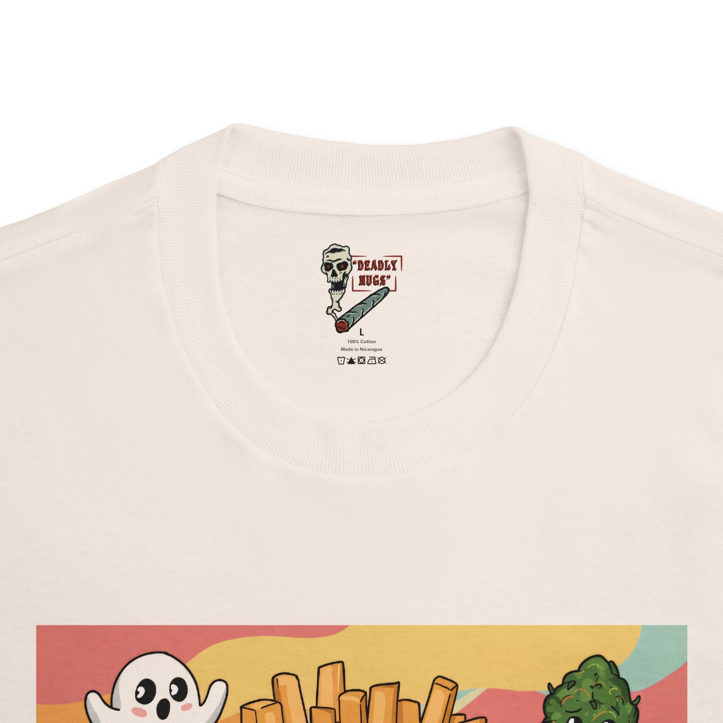 Goin' for the Fries / Bud Characters Ghosts Skeletons Munchies Graphic Tee / Dark Humor Spooky Modern Cartoon Comic Art Style / 420 Underground Stoner Streetwear / DEADLY NUGS