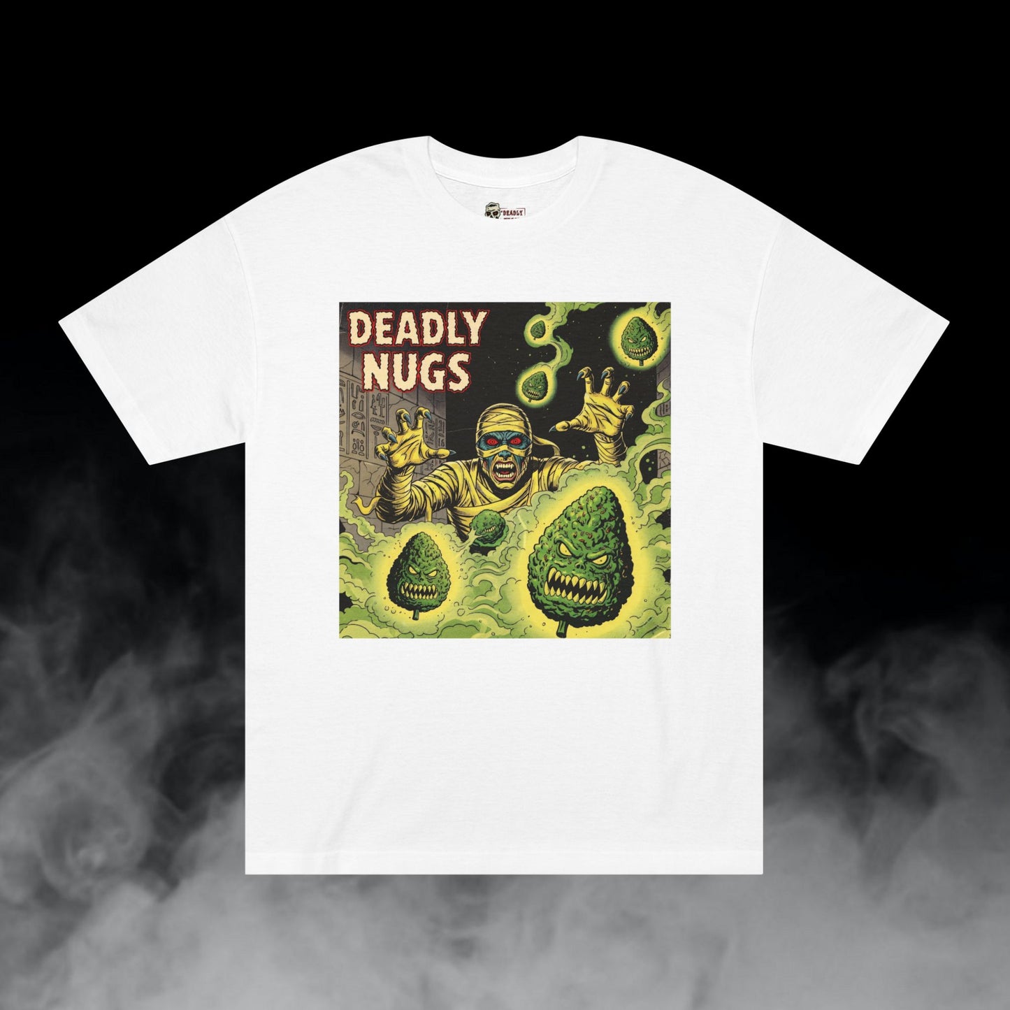Tomb of the Killer Nugs / Mummy Cannabis Buds Graphic Tee / Vintage Pulp Horror Comic Style / 420 Underground Stoner Streetwear / DEADLY NUGS