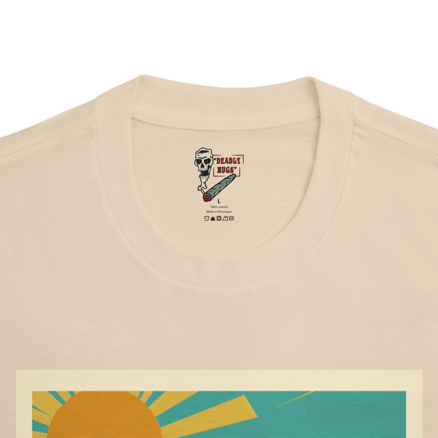 Miami Escape to Paradise / Skeleton Smoking Flamingo Blowup Graphic Tee / Beach Travel Poster Art Style / 420 Underground Stoner Streetwear / DEADLY NUGS