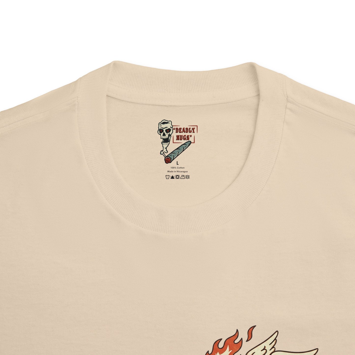 Blazin' Weed / Flaming Flying Joint with Wings and Cannabis Leaf Character Graphic Tee / Vintage Cartoon Retro Mascot Comic Art Stoner Noir Style / 420 Underground Stoner Culture / DEADLY NUGS