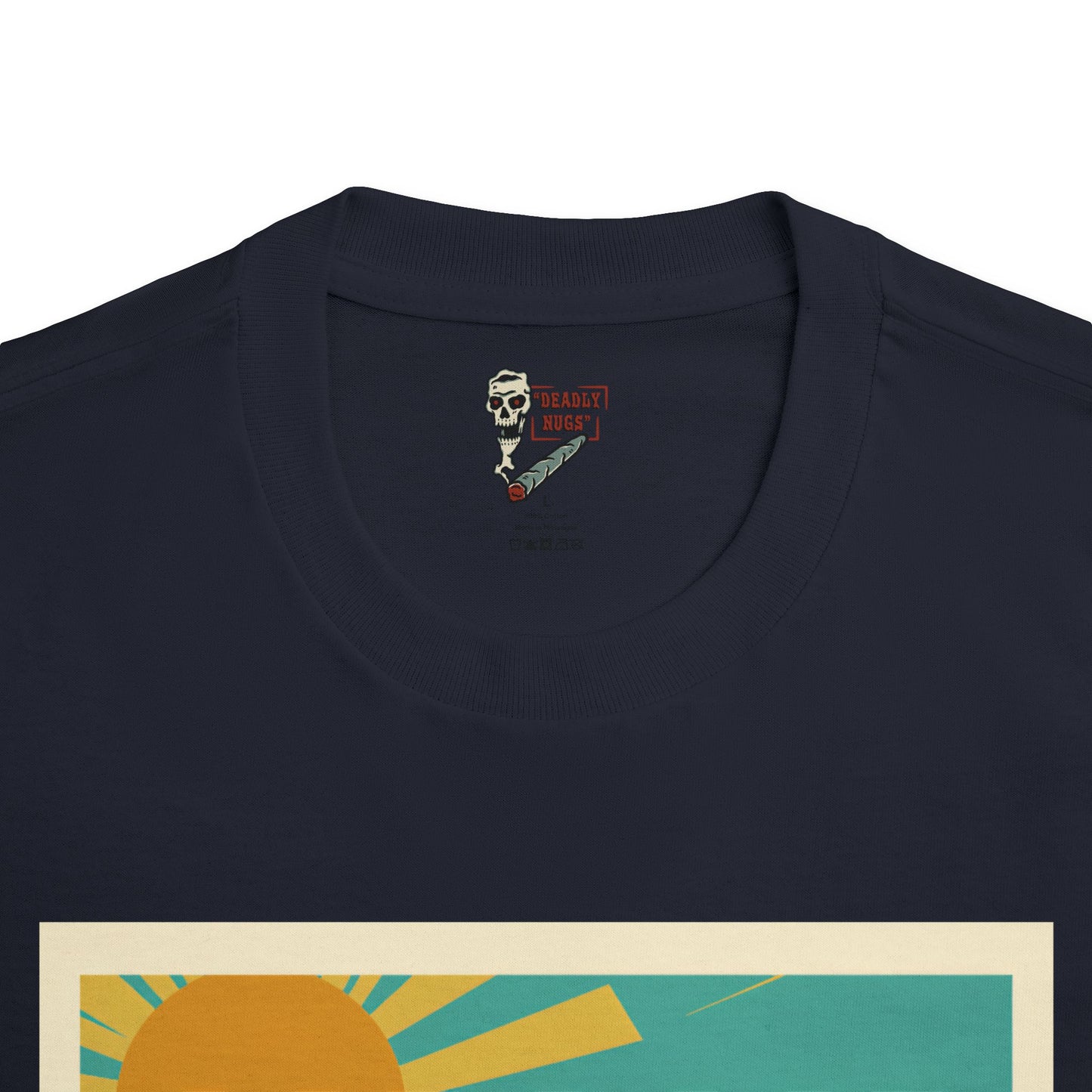 Miami Escape to Paradise / Skeleton Smoking Flamingo Blowup Graphic Tee / Beach Travel Poster Art Style / 420 Underground Stoner Streetwear / DEADLY NUGS