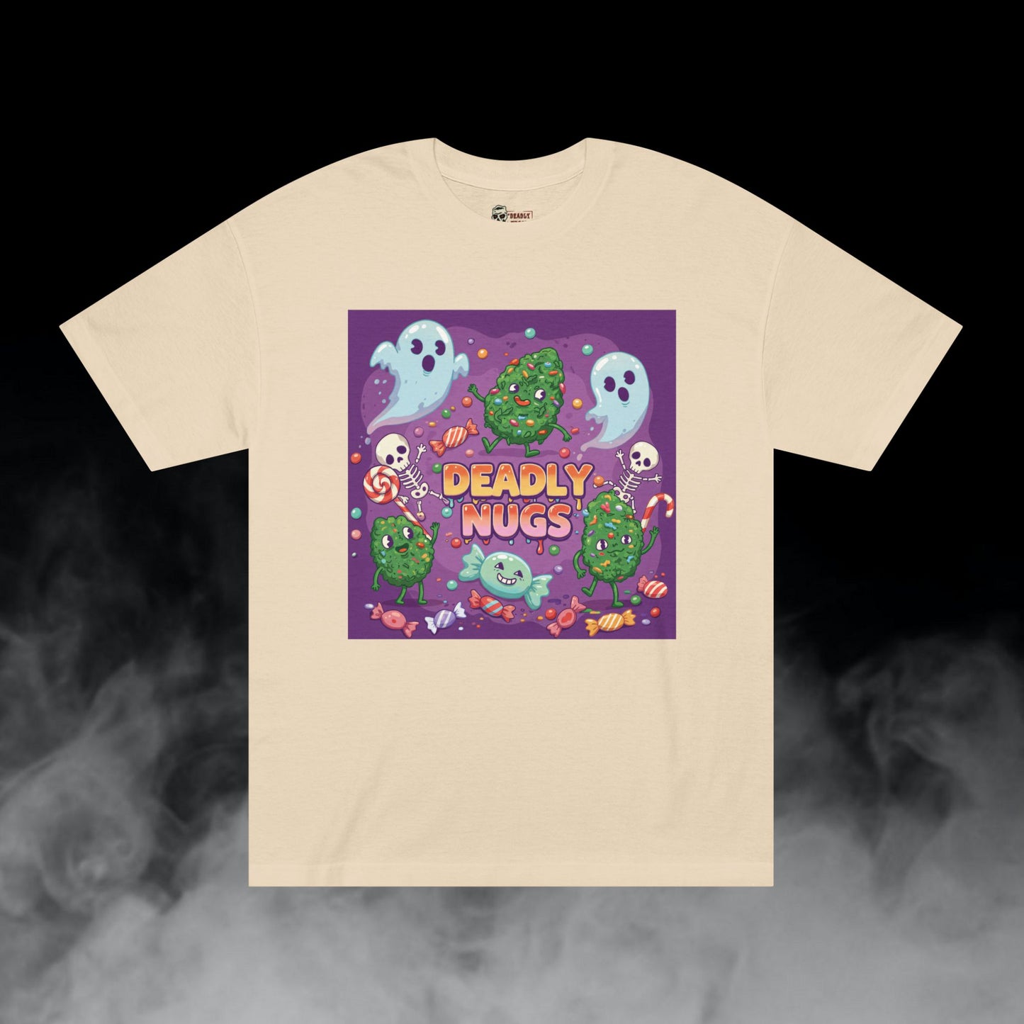 Rollin' with Treats / Bud Characters Ghost Skeletons Candy Munchies Graphic Tee / Dark Humor Spooky Bubble Cartoon Comic Art Style / 420 Underground Stoner Streetwear / DEADLY NUGS