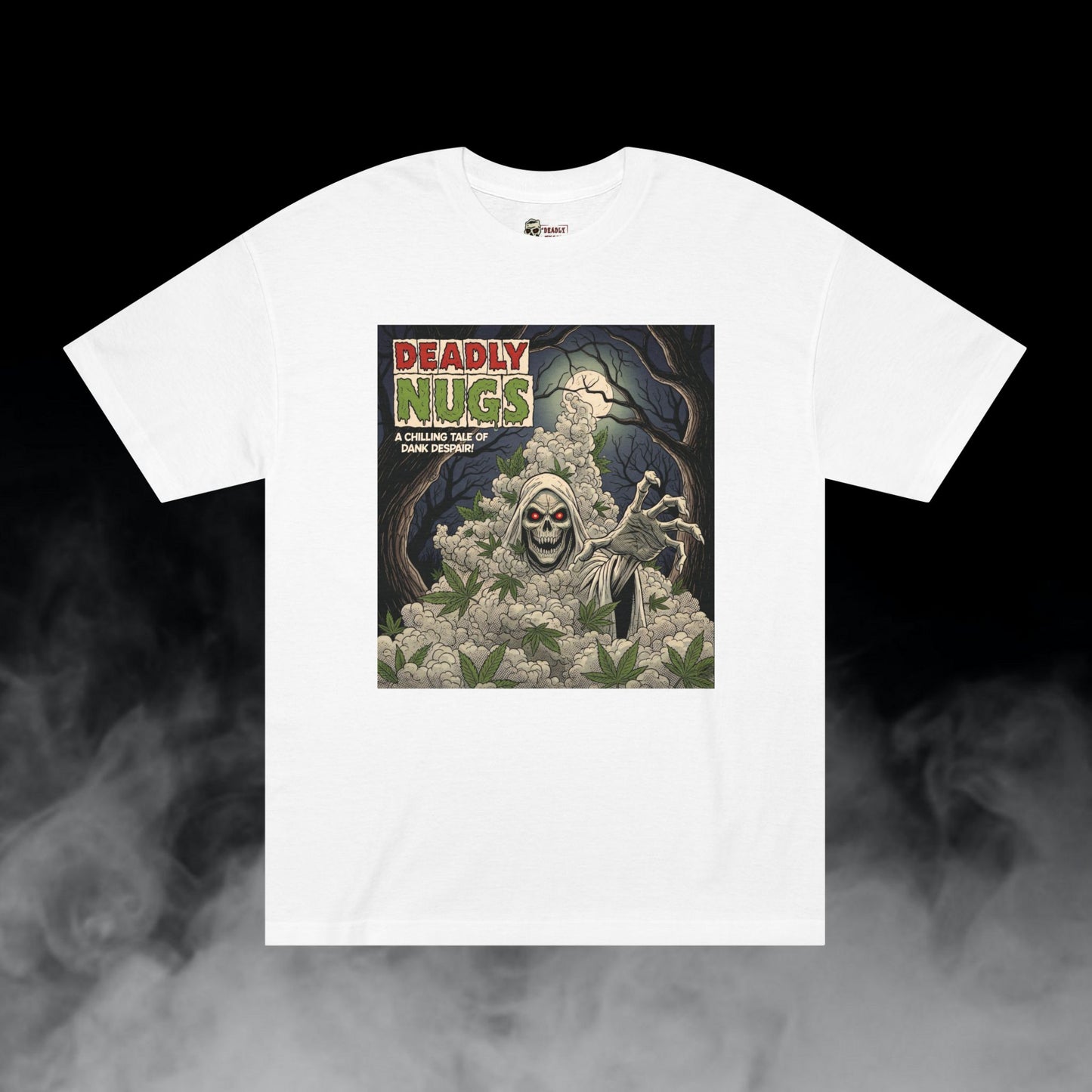 Dank Phantom / Hooded Reaper Smoke Cloud Graphic Tee / Vintage Pulp Horror Comic Style / 420 Underground Stoner Streetwear / DEADLY NUGS