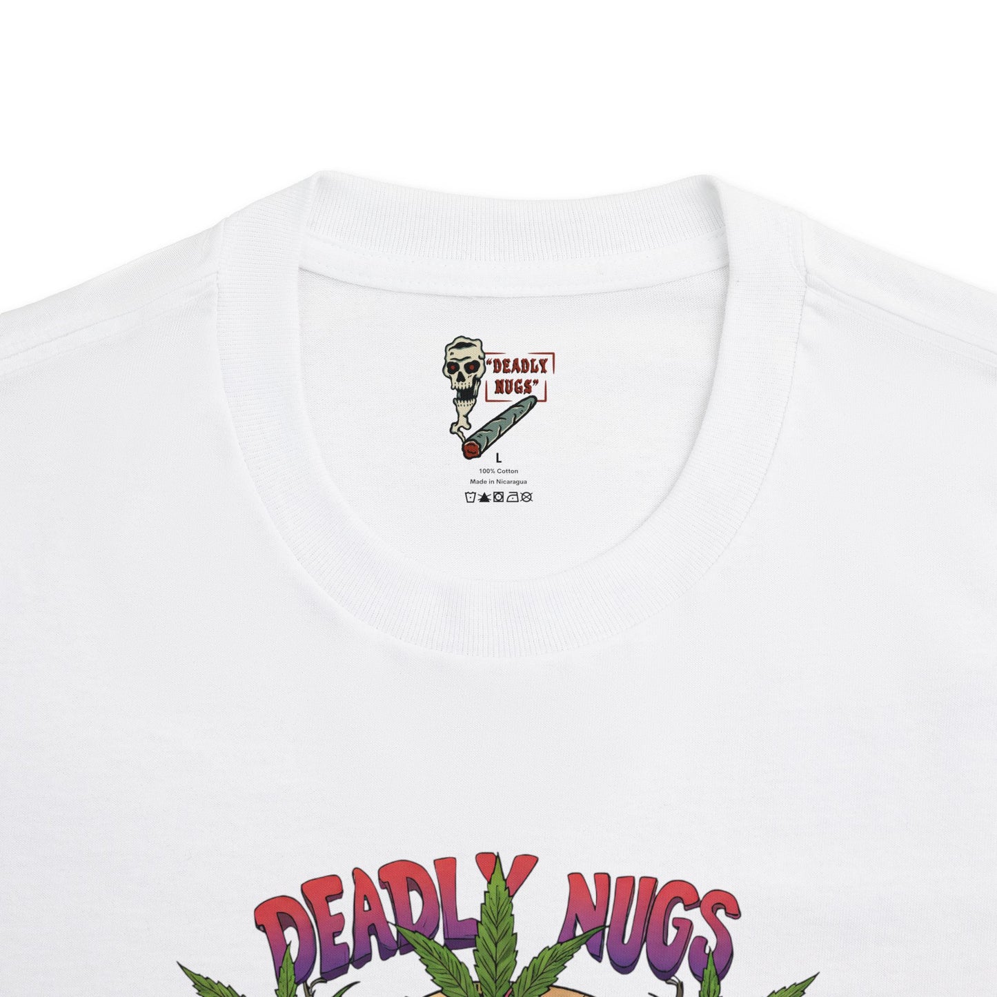 Galactic Gaze / Skull with Cannabis Leaves Graphic Tee / Psychedelic Skull Art Trippy / 420 Underground Stoner Streetwear / DEADLY NUGS