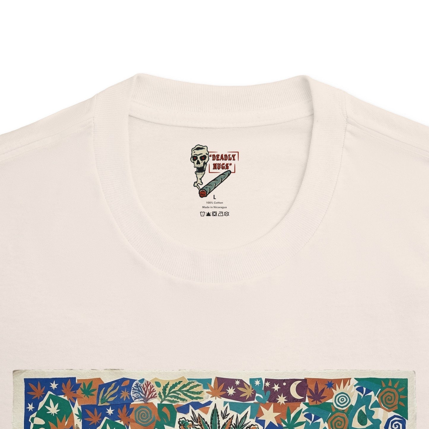 Crown Flora / Skull with Cannabis Crown in Vibrant, Organic Collage Graphic Tee / Matisse-inspired Paper-Cut Art Style / Wearable Art / 420 Underground Stoner Culture / DEADLY NUGS