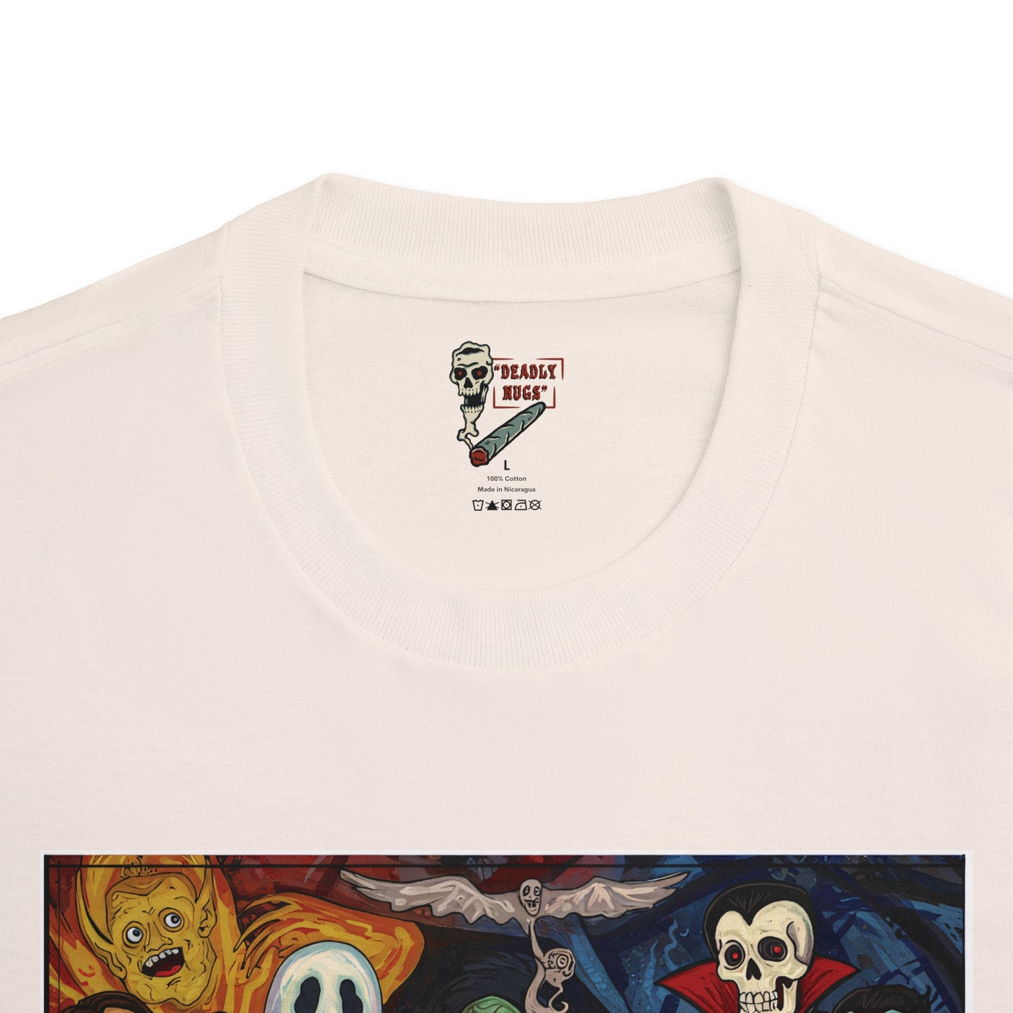 NUGS of the Living Dead / Bud Characters Ghost Spirits Skeleton Vampires Graphic Tee / Dark Humor Eerie Sinister Vintage Pop Art Comic Style / 420 Underground Stoner Streetwear / DEADLY NUGS