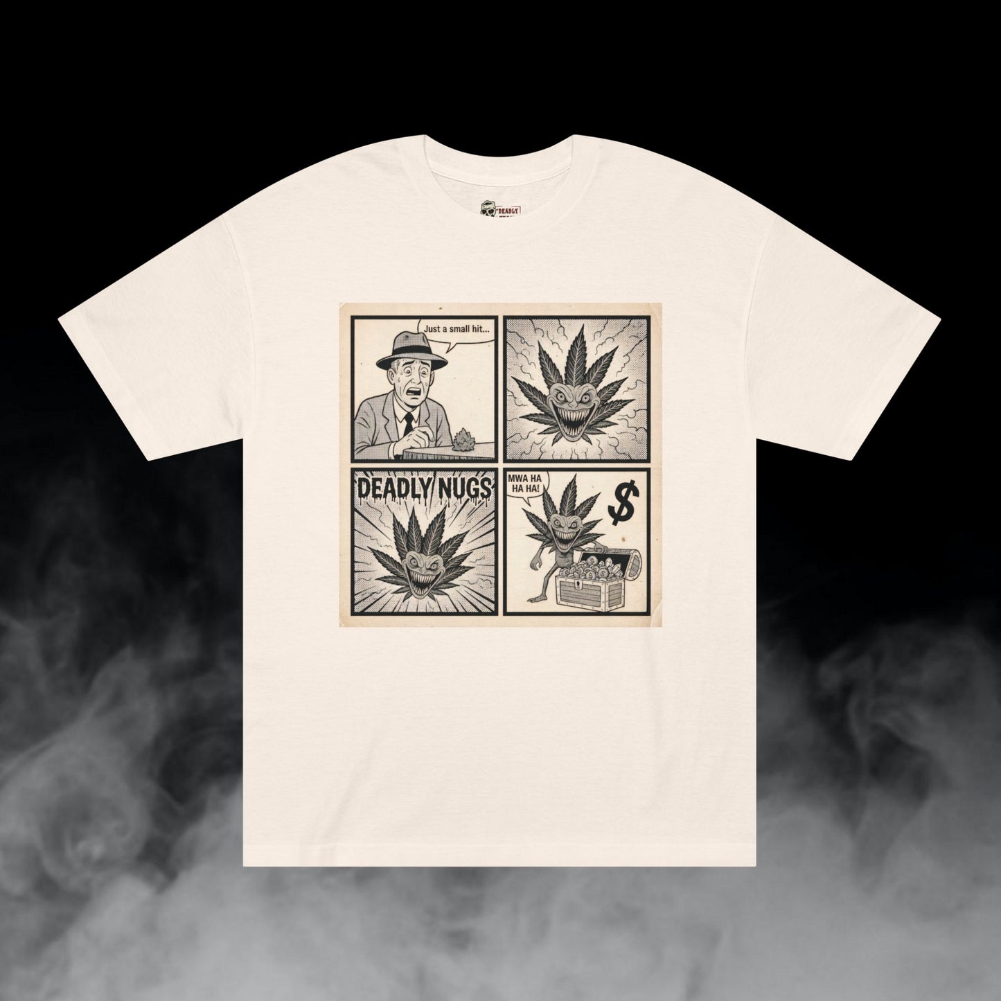 The Price of a Puff / Man Smokes and Pays the Price Graphic Tee / Vintage Noir Propaganda Comic Strip Art Style / 420 Underground Stoner Culture / DEADLY NUGS