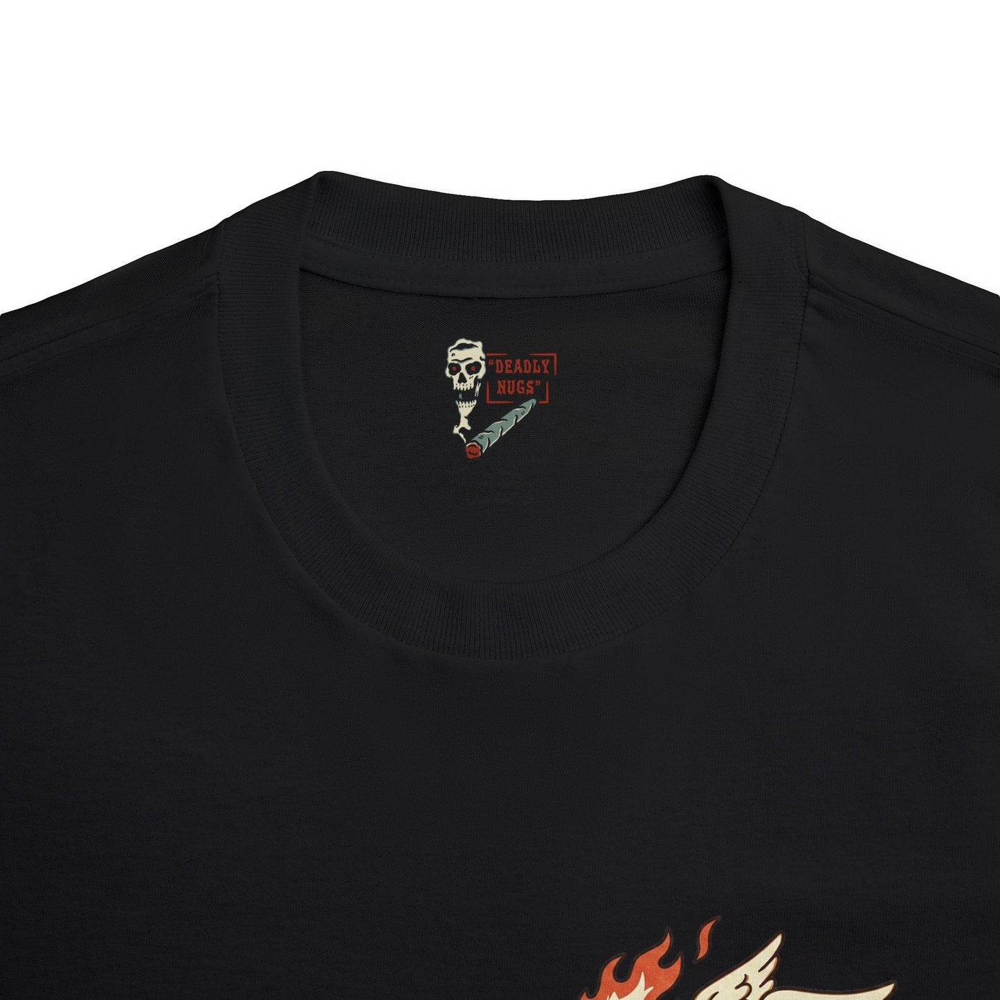 Blazin' Weed / Flaming Flying Joint with Wings and Cannabis Leaf Character Graphic Tee / Vintage Cartoon Retro Mascot Comic Art Stoner Noir Style / 420 Underground Stoner Culture / DEADLY NUGS