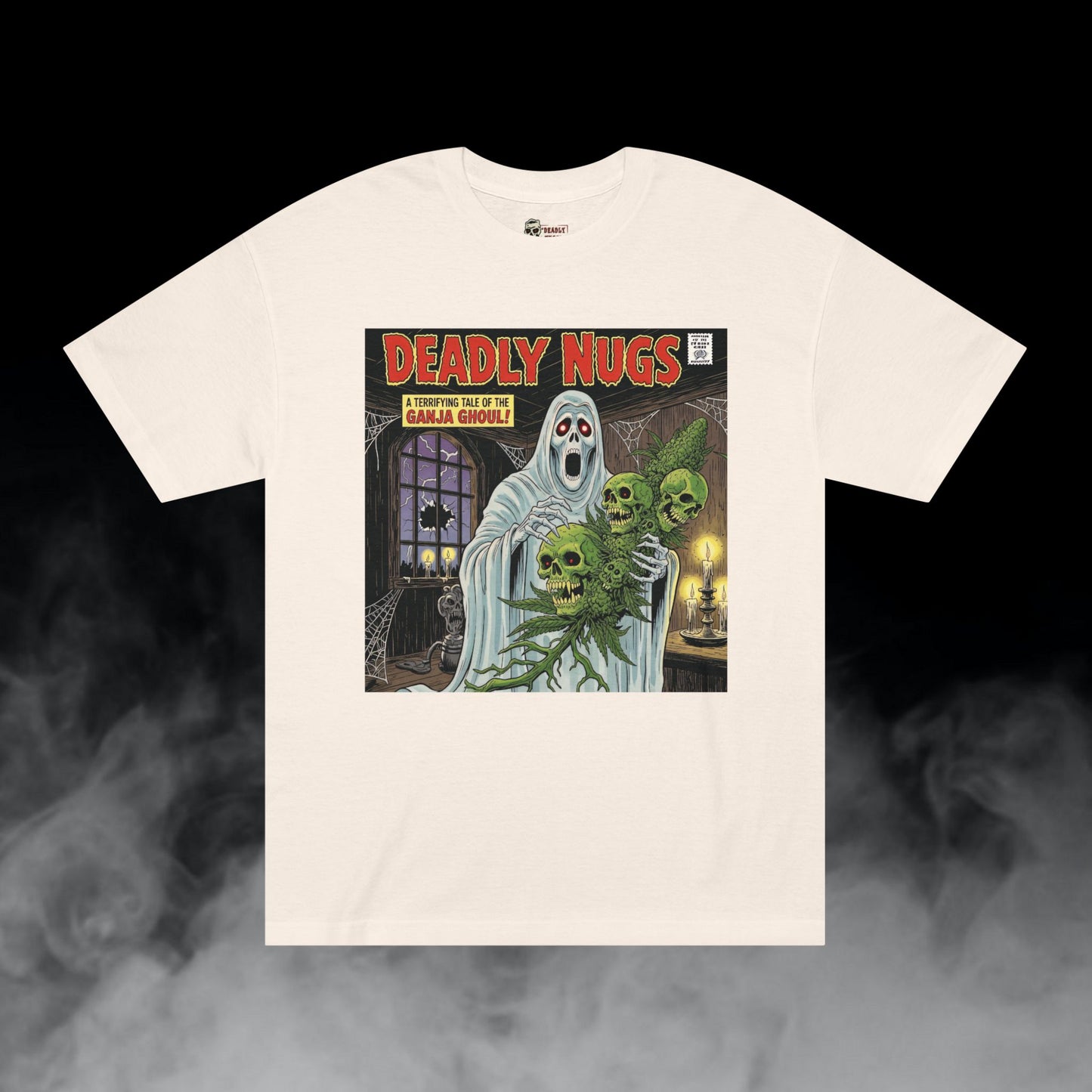Ganja Ghoul / Hooded Reaper Skull Cannabis Cola Graphic Tee / Vintage Pulp Horror Comic Style / 420 Underground Stoner Streetwear / DEADLY NUGS