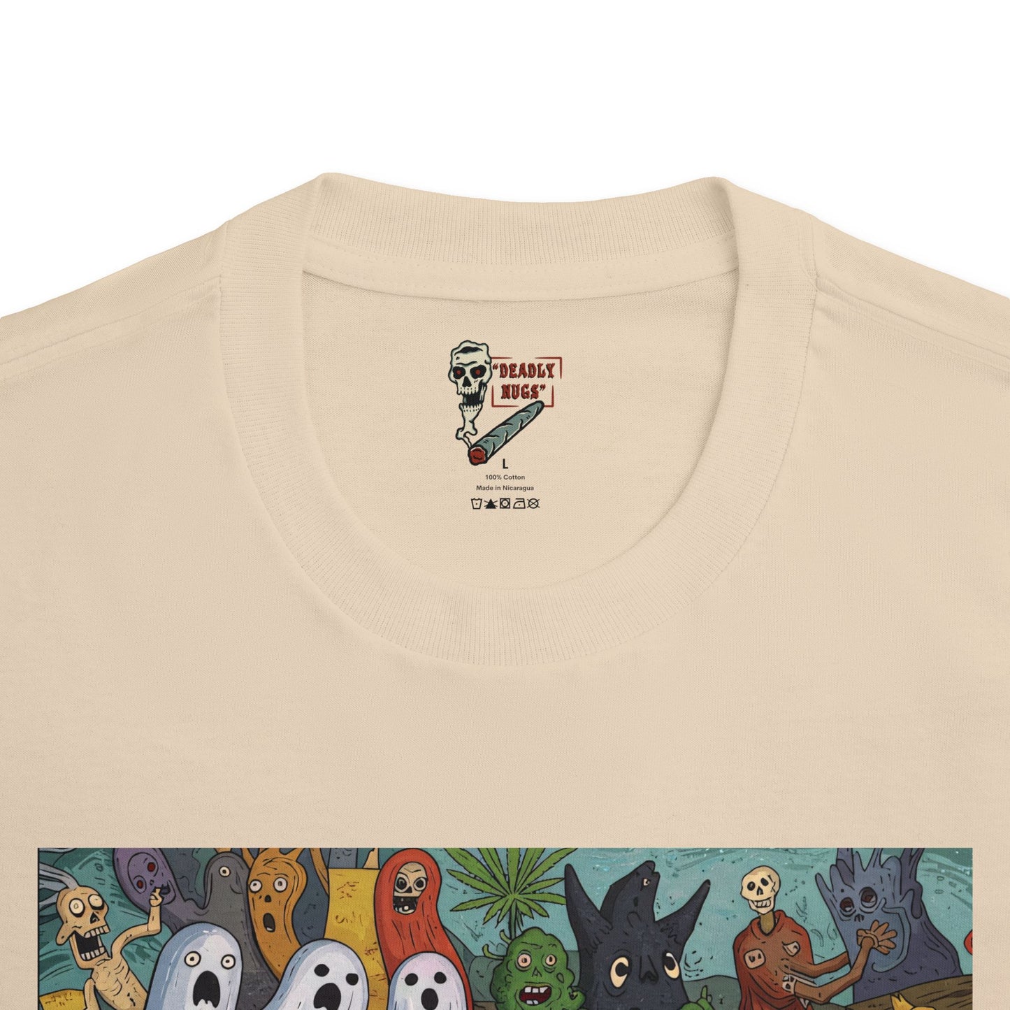 Monster Drop / Bud Characters Ghosts Monsters Skeletons Graphic Tee / Ominous Cartoon Horror Art / 420 Underground Stoner Streetwear / DEADLY NUGS