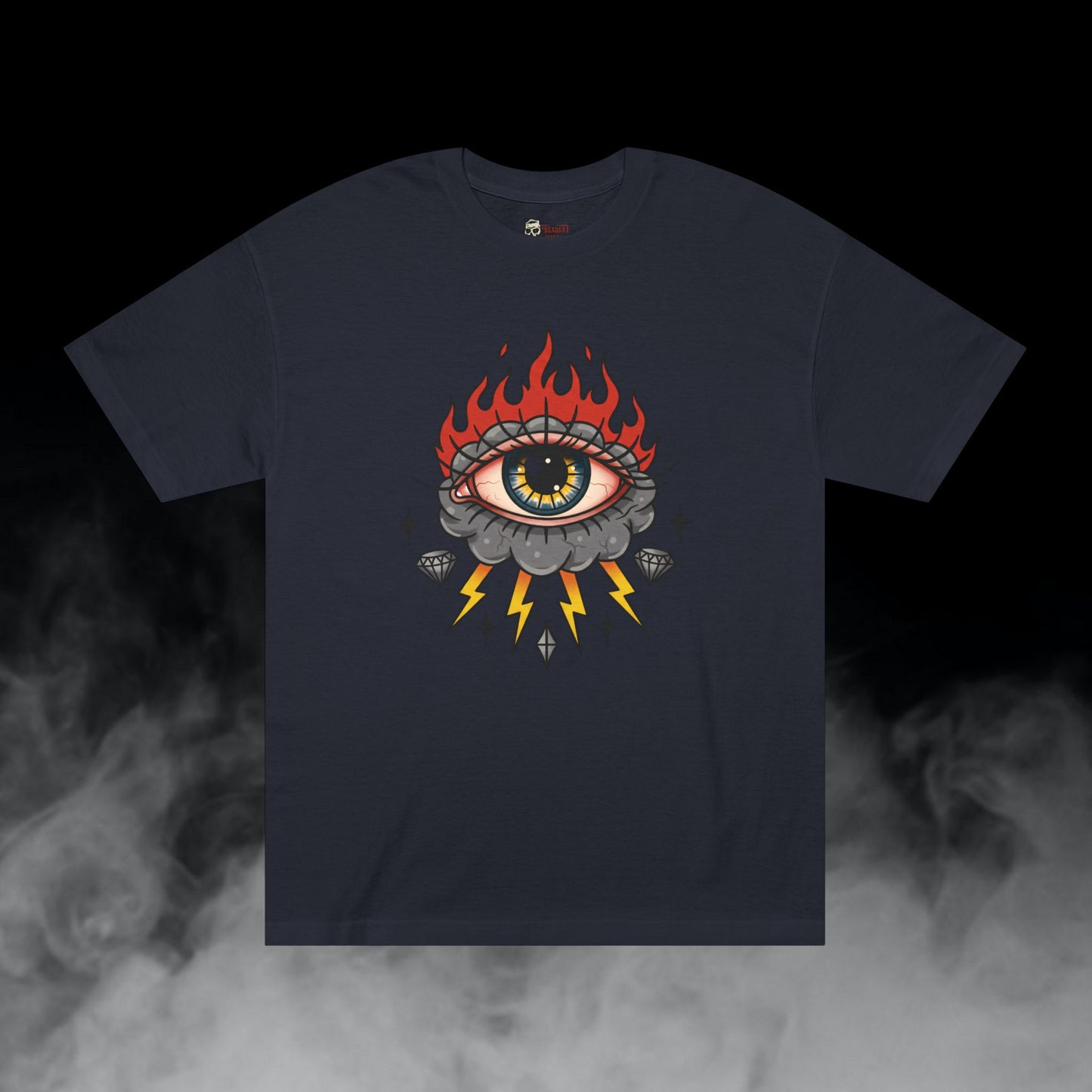 Thy Eye Be Single / All Seeing Eye with Fire Lightning Diamonds Graphic Tee / Tattoo Art Style Sailor Jerry / 420 Underground Stoner Streetwear / DEADLY NUGS