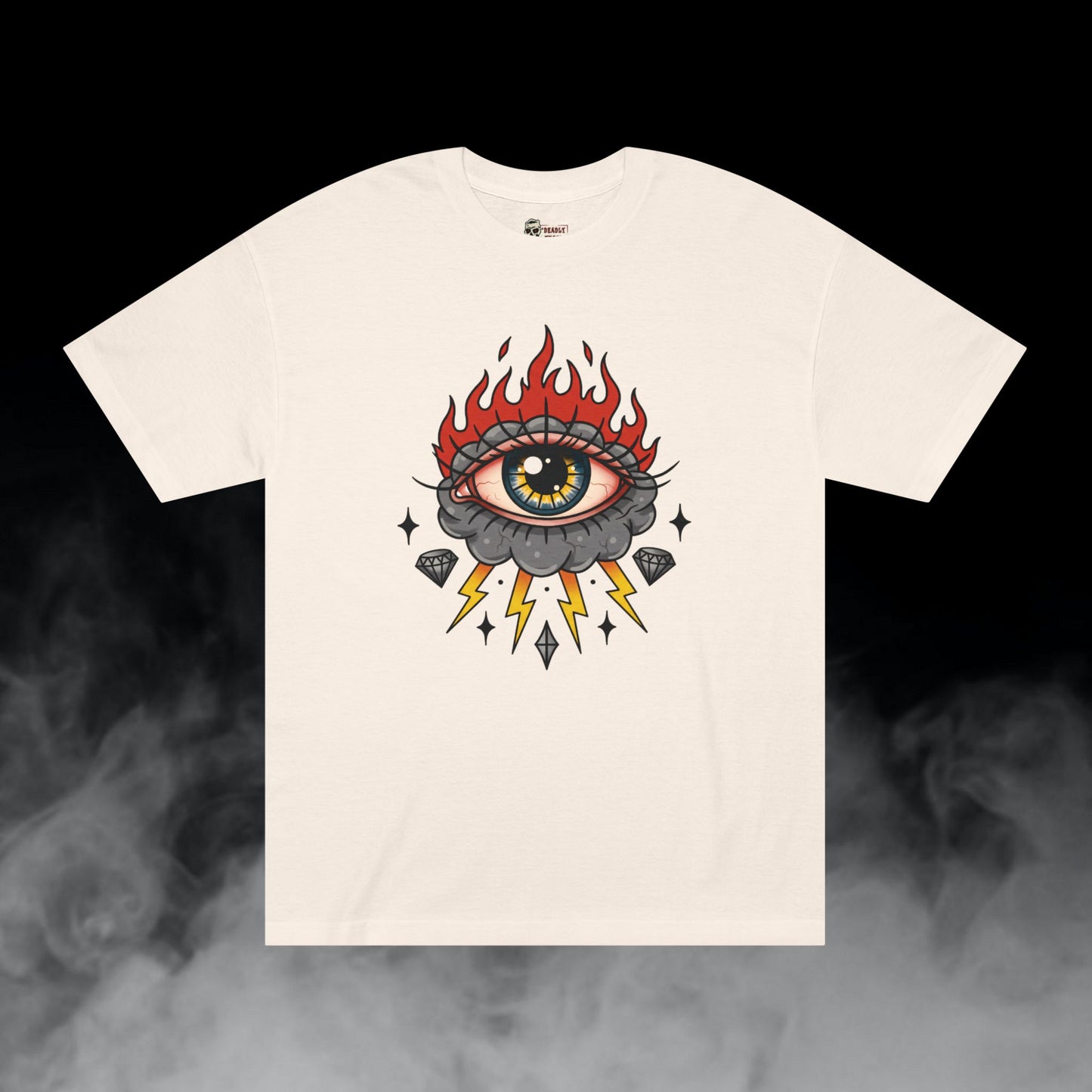 Thy Eye Be Single / All Seeing Eye with Fire Lightning Diamonds Graphic Tee / Tattoo Art Style Sailor Jerry / 420 Underground Stoner Streetwear / DEADLY NUGS
